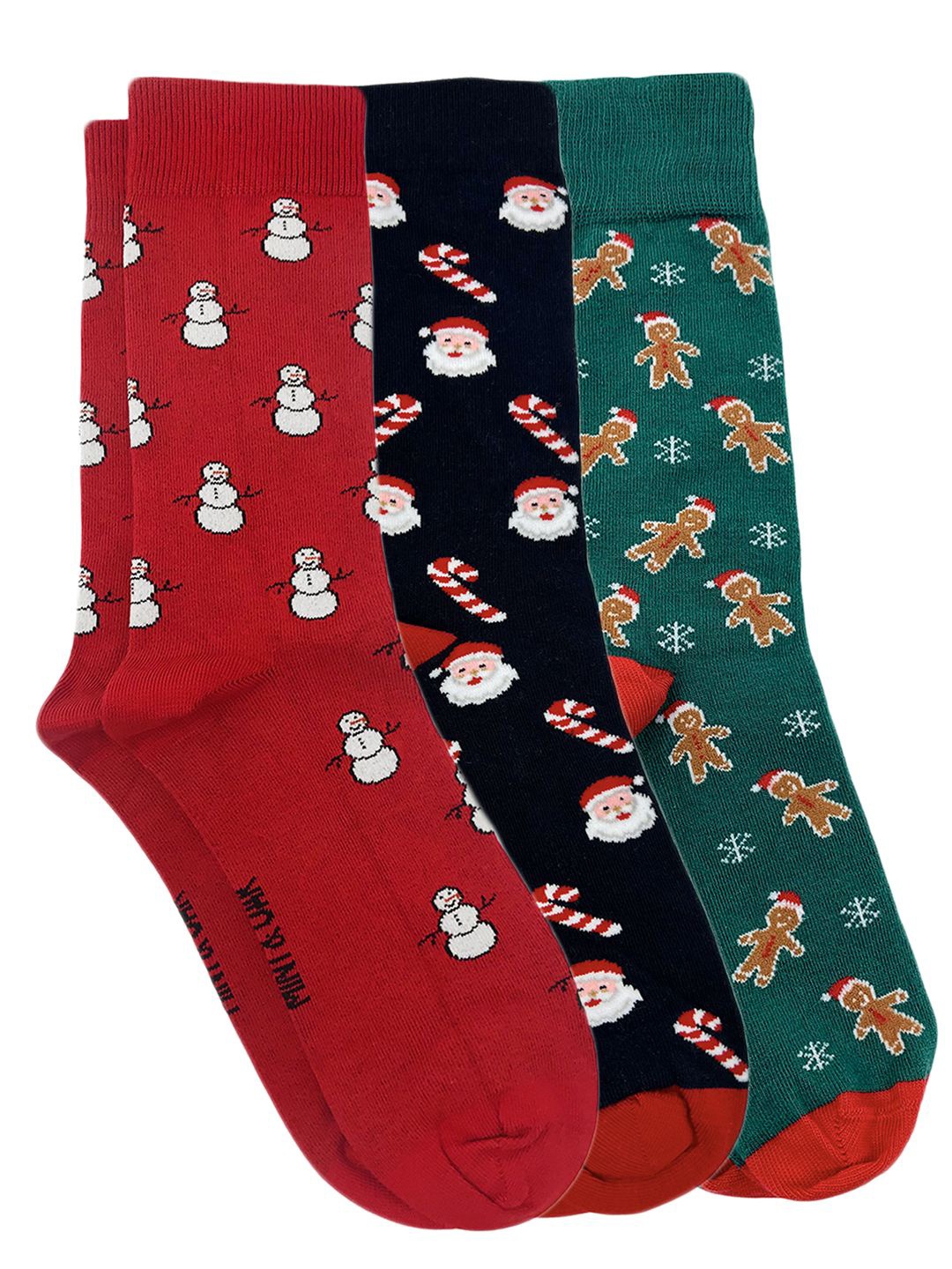 

Mint & Oak Men Pack Of 3 Patterned Calf-Length Socks, Red