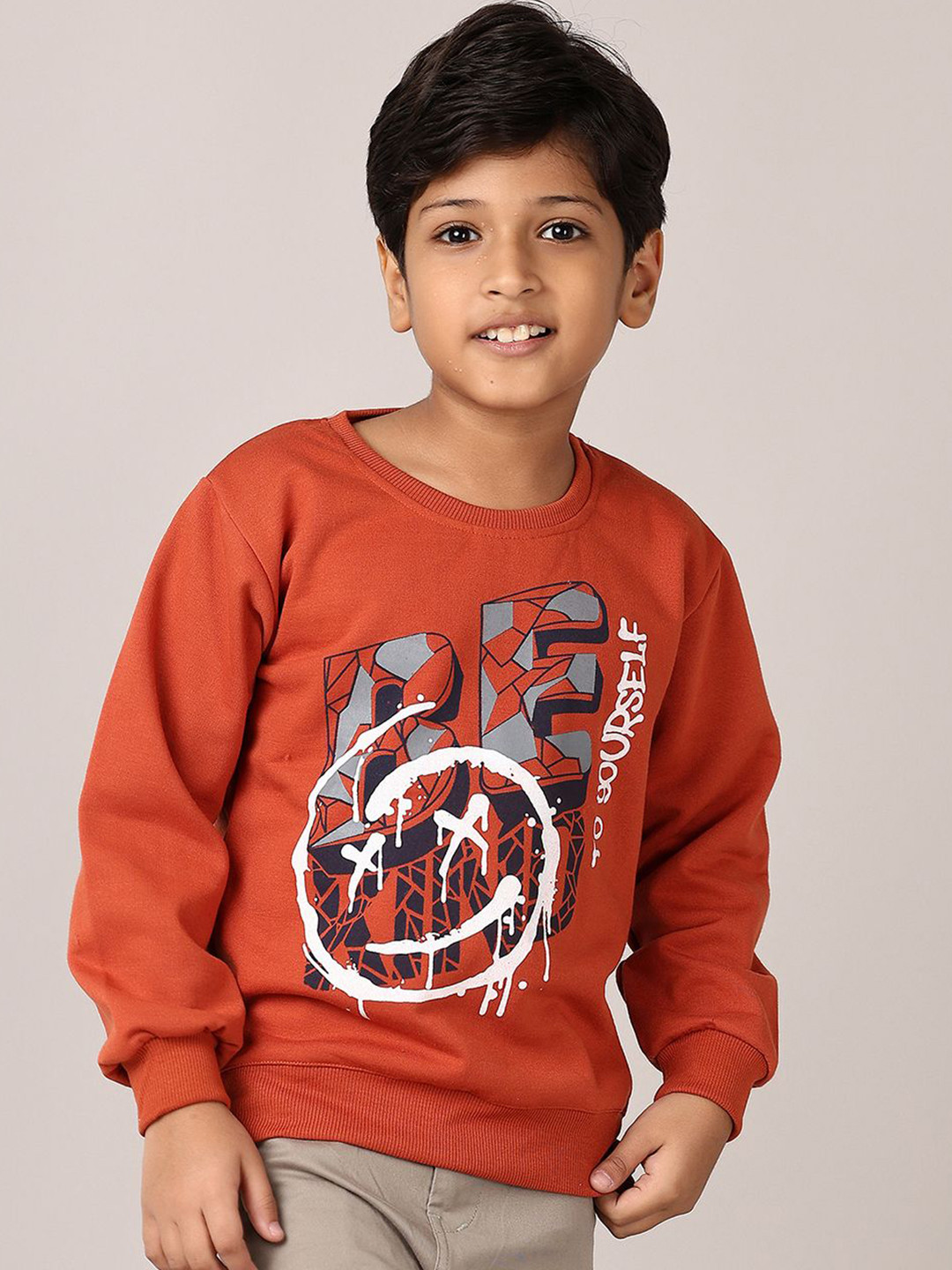 

V-Mart Boys Typography Printed Sweatshirt, Rust