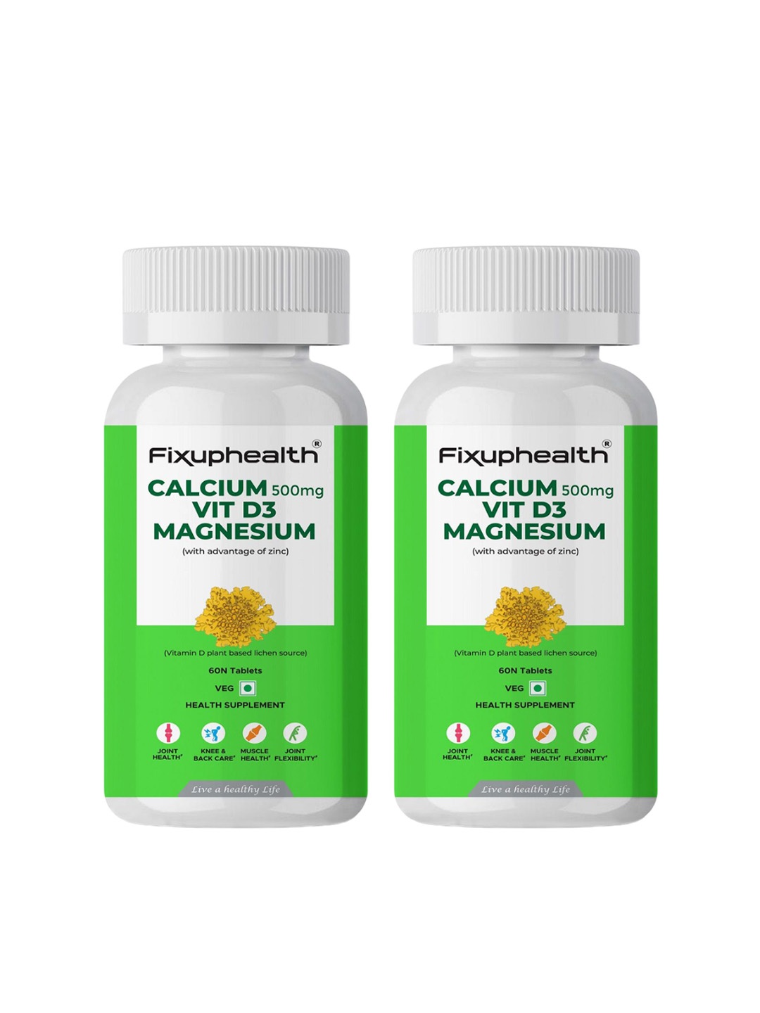 

Fixuphealth Set Of 2 Calcium Vit D3 Magnesium Tablets - 60 Tablets Each, White