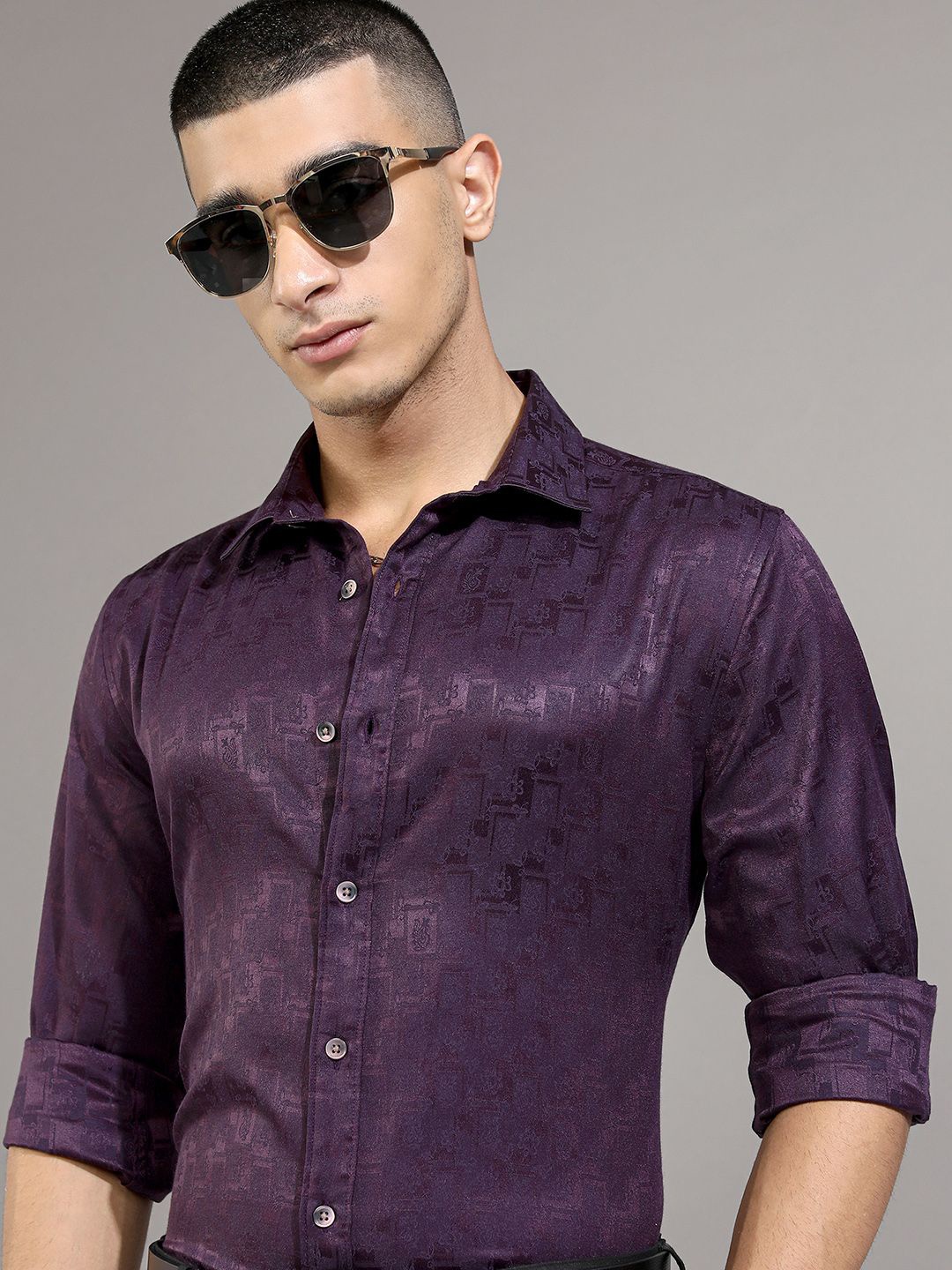 

Highlander Men Jacquard Textured Occasion Shirt, Purple