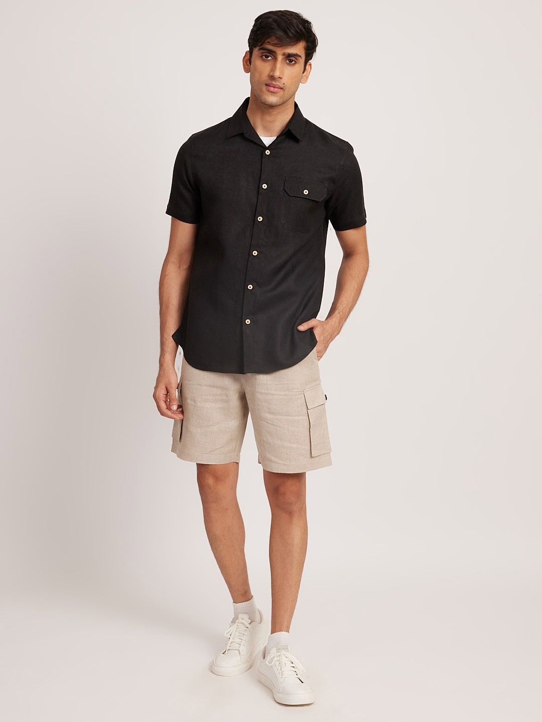 

Creatures of Habit Men Linen Short Sleeve Shirt, Black