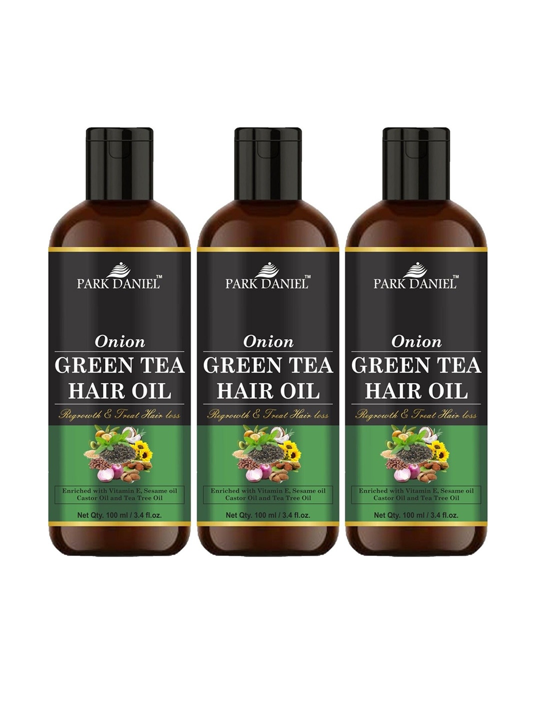 

Park Daniel Set Of 3 Onion Green Tea Hair Oil For Hair Growth - 100 ml Each, Brown