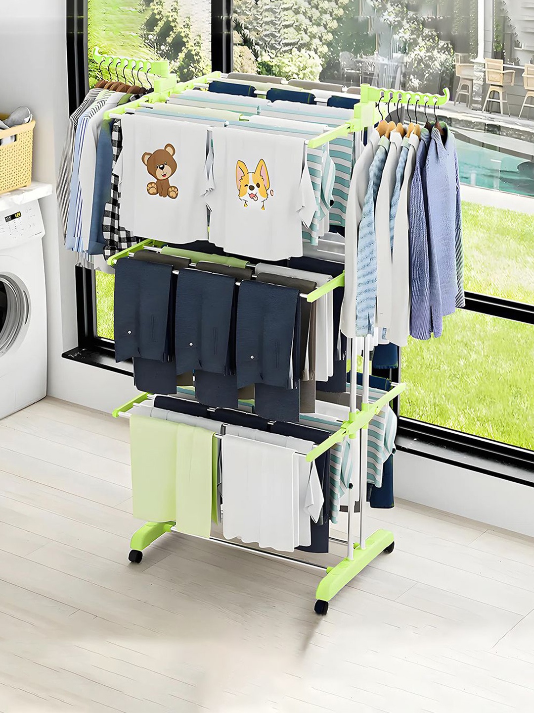 

Kuber Industries Green & Grey Stainless Steel 4 Layers Rack