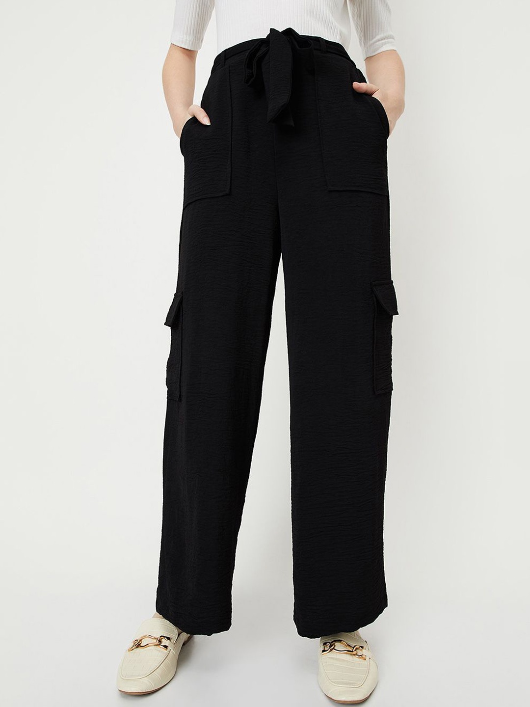 

max Women Mid-Rise Cargos Trousers, Black