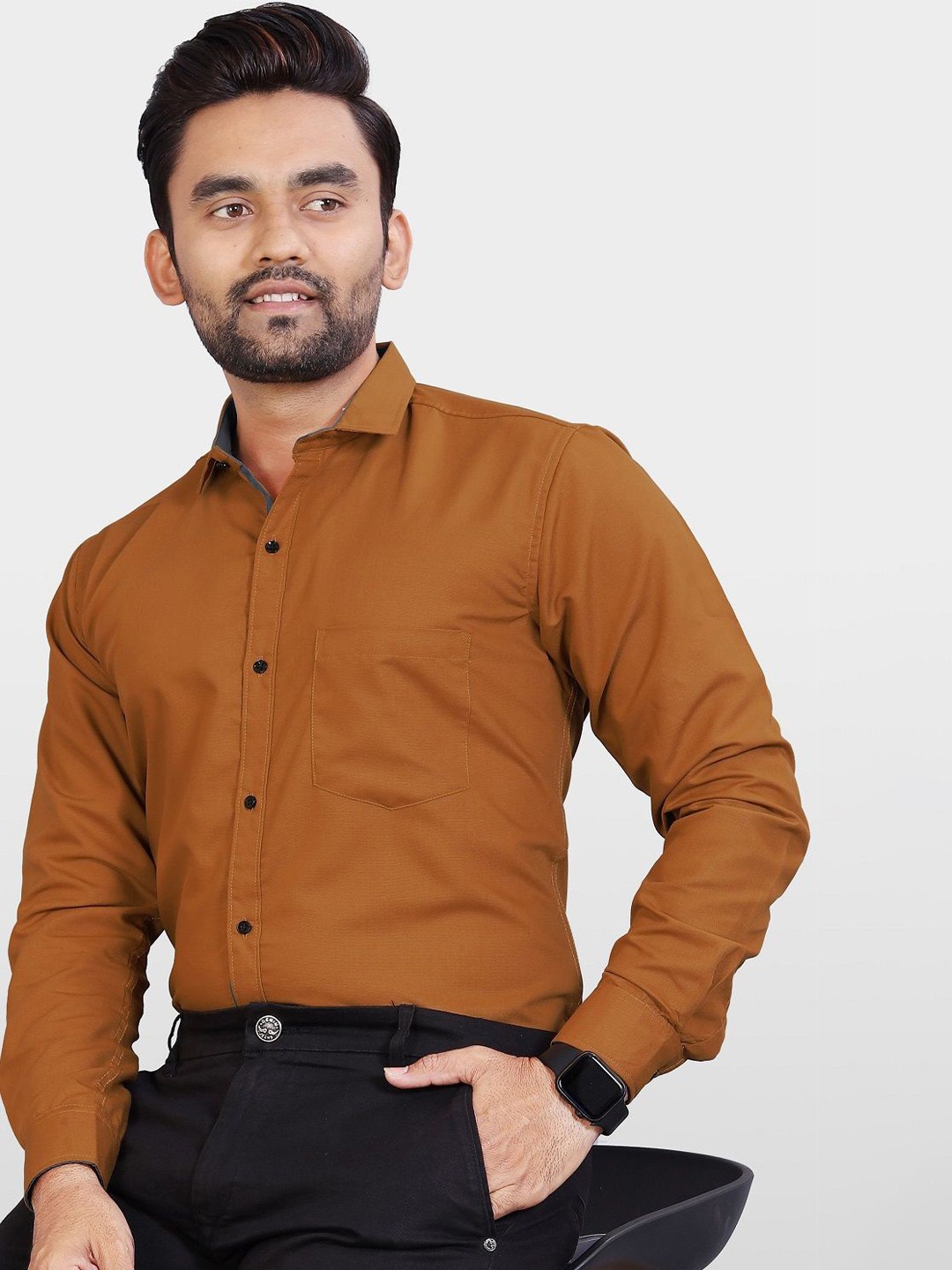 

Metronaut Men India Slim Spread Collar Solid Slim Fit Formal Shirt, Mustard