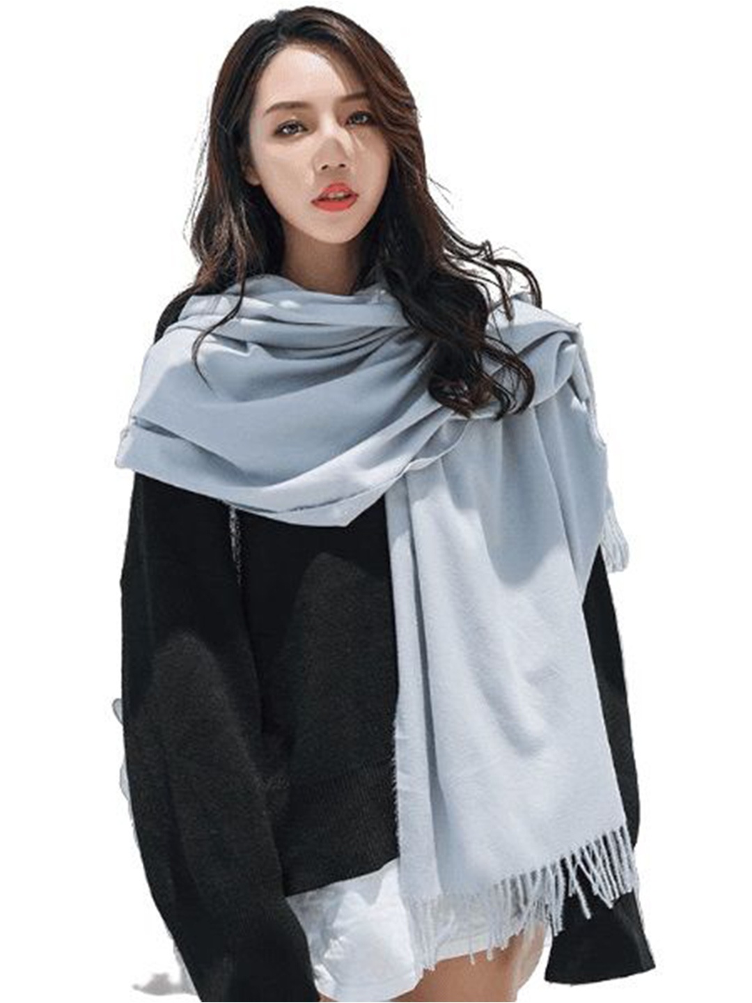 

Alexvyan Women Winter Plain Solid Large Warm Fringed Woolen Soft Wrap & Stoles, Grey