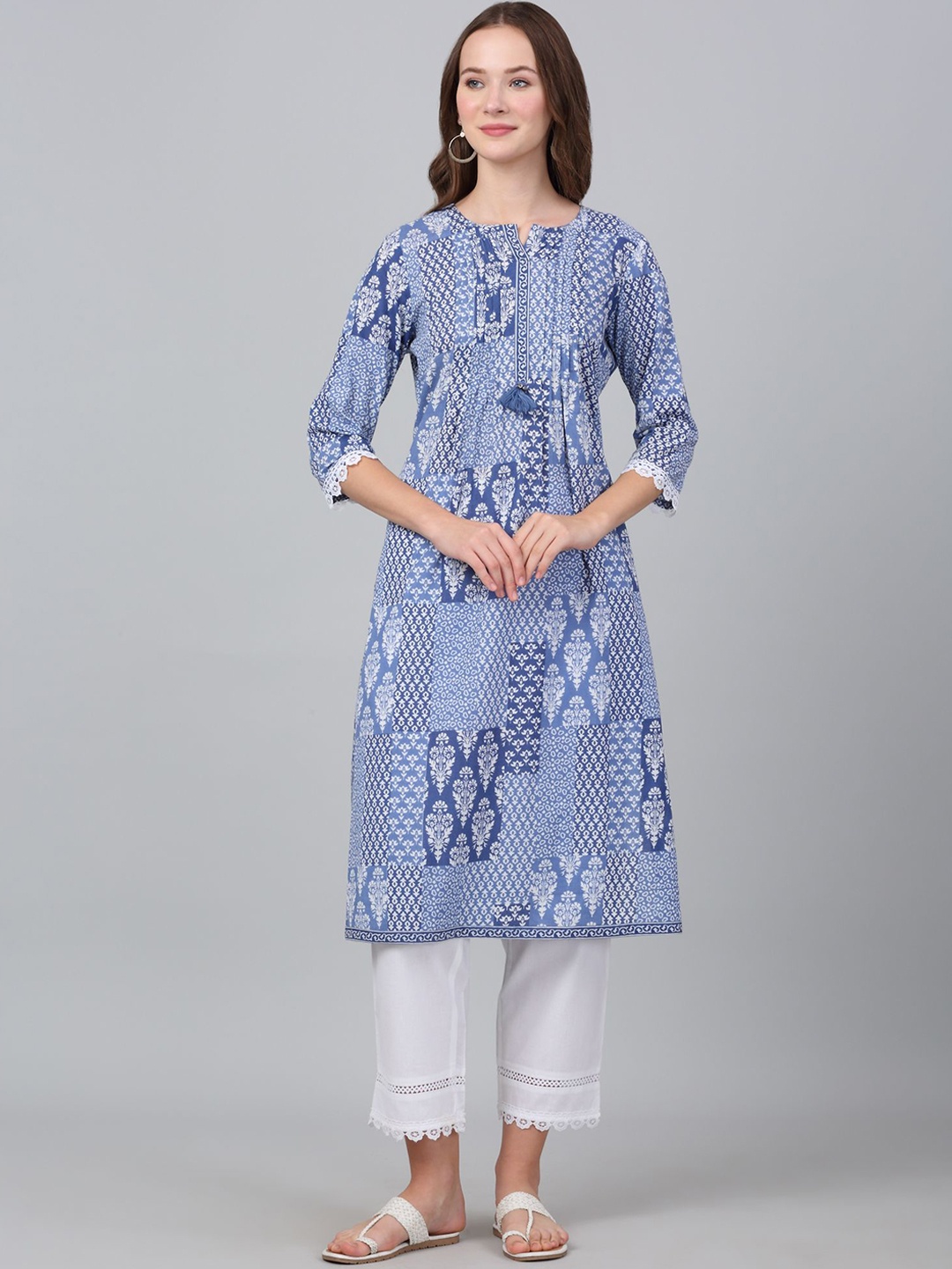 

Cantabil Abstract Printed Pure Cotton Straight Kurta With Palazzo, Blue