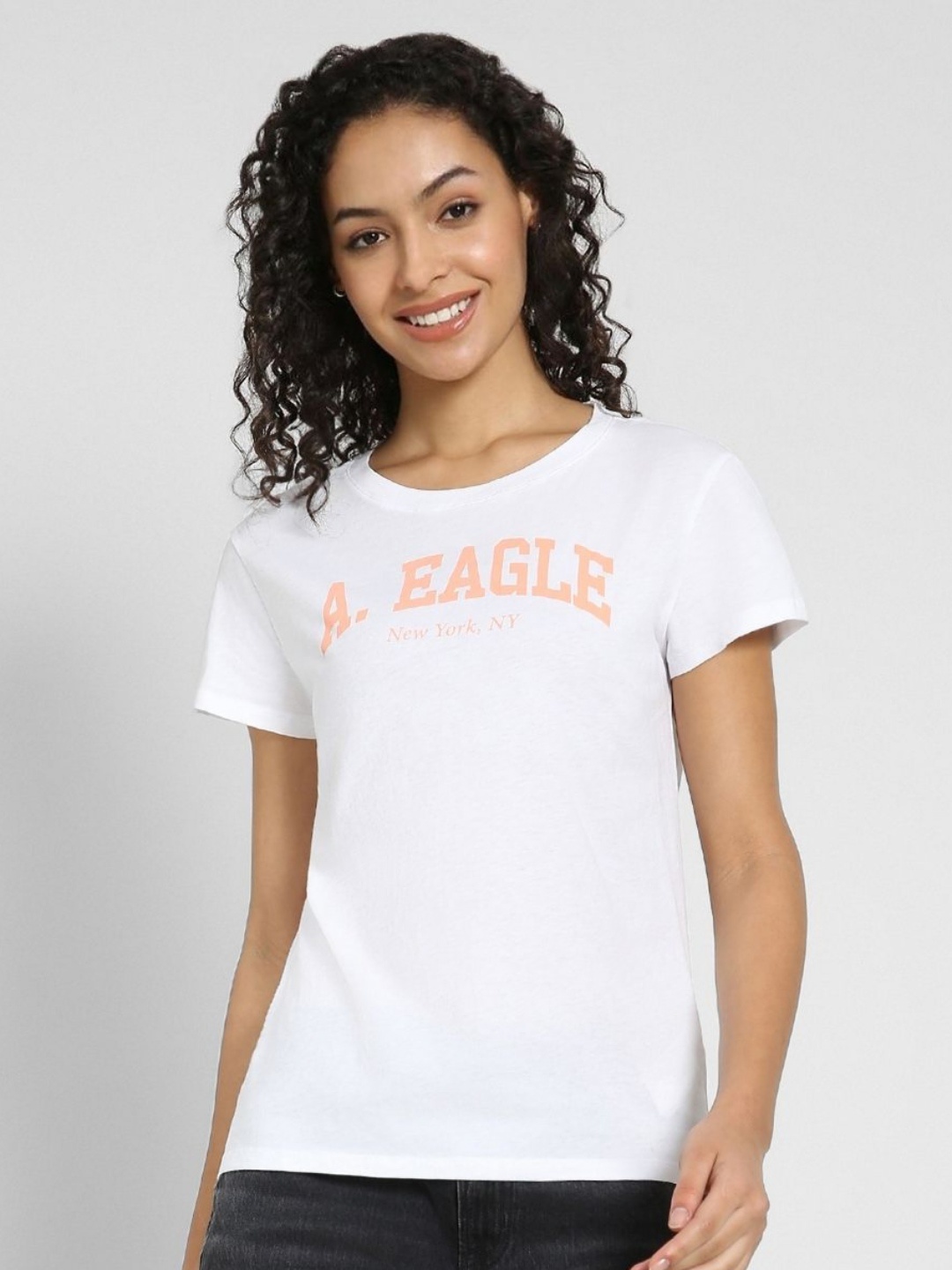 

AMERICAN EAGLE OUTFITTERS Women Typography Printed Round Neck Cotton T-shirt, White