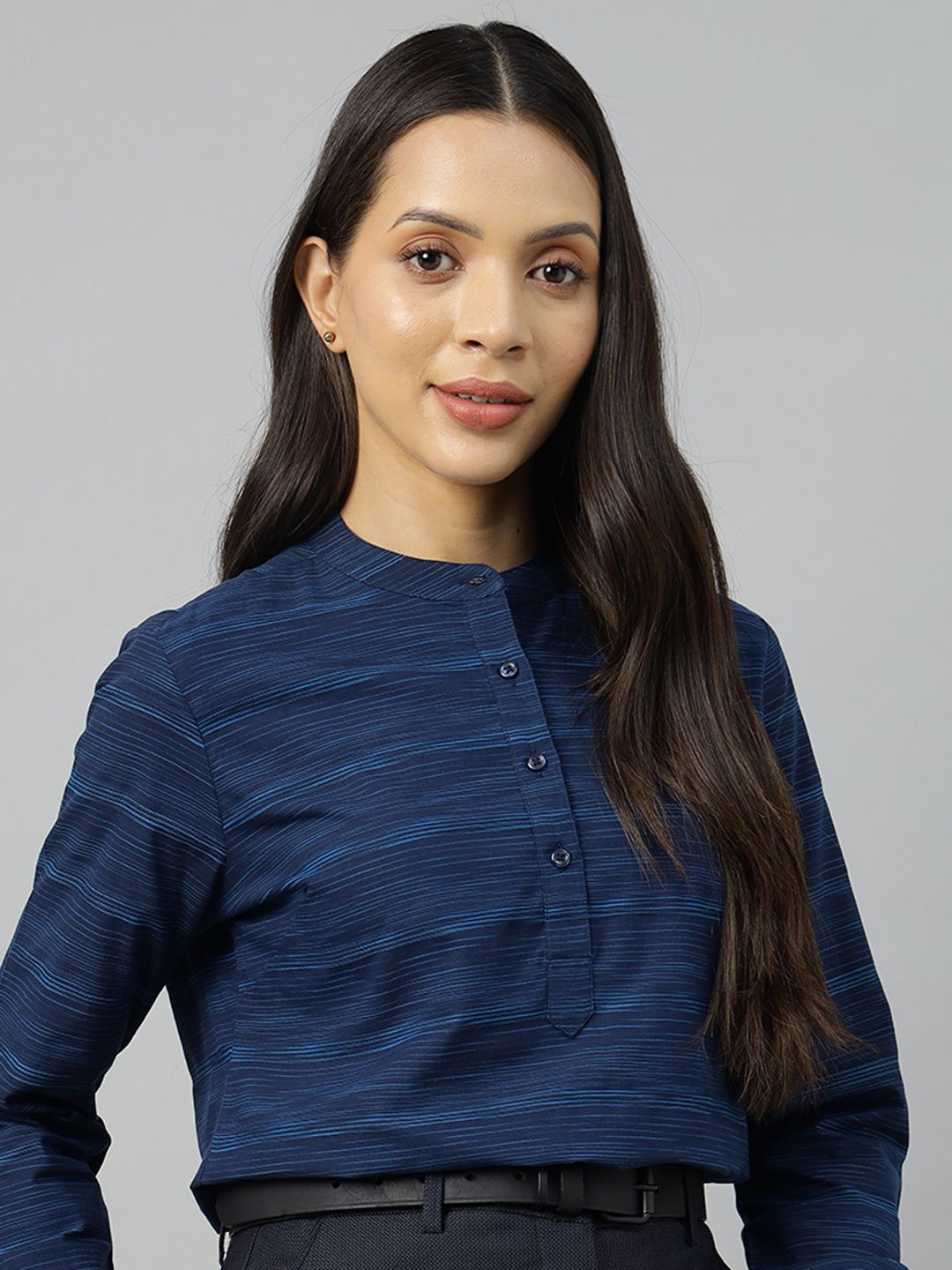 

Hancock Women Self Design Cotton Shirt Style Top, Navy blue