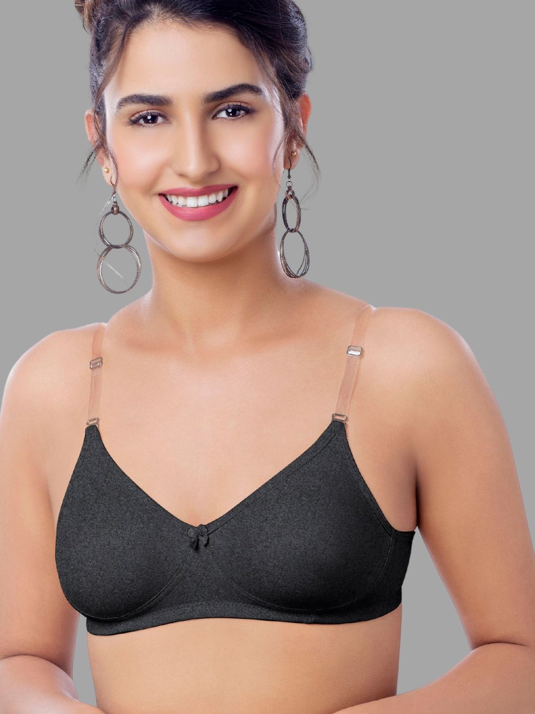 

BRIDA LADIES INNERWEAR Medium Coverage Rapid-Dry Non-Padded Transparent T-shirt Bra, Charcoal