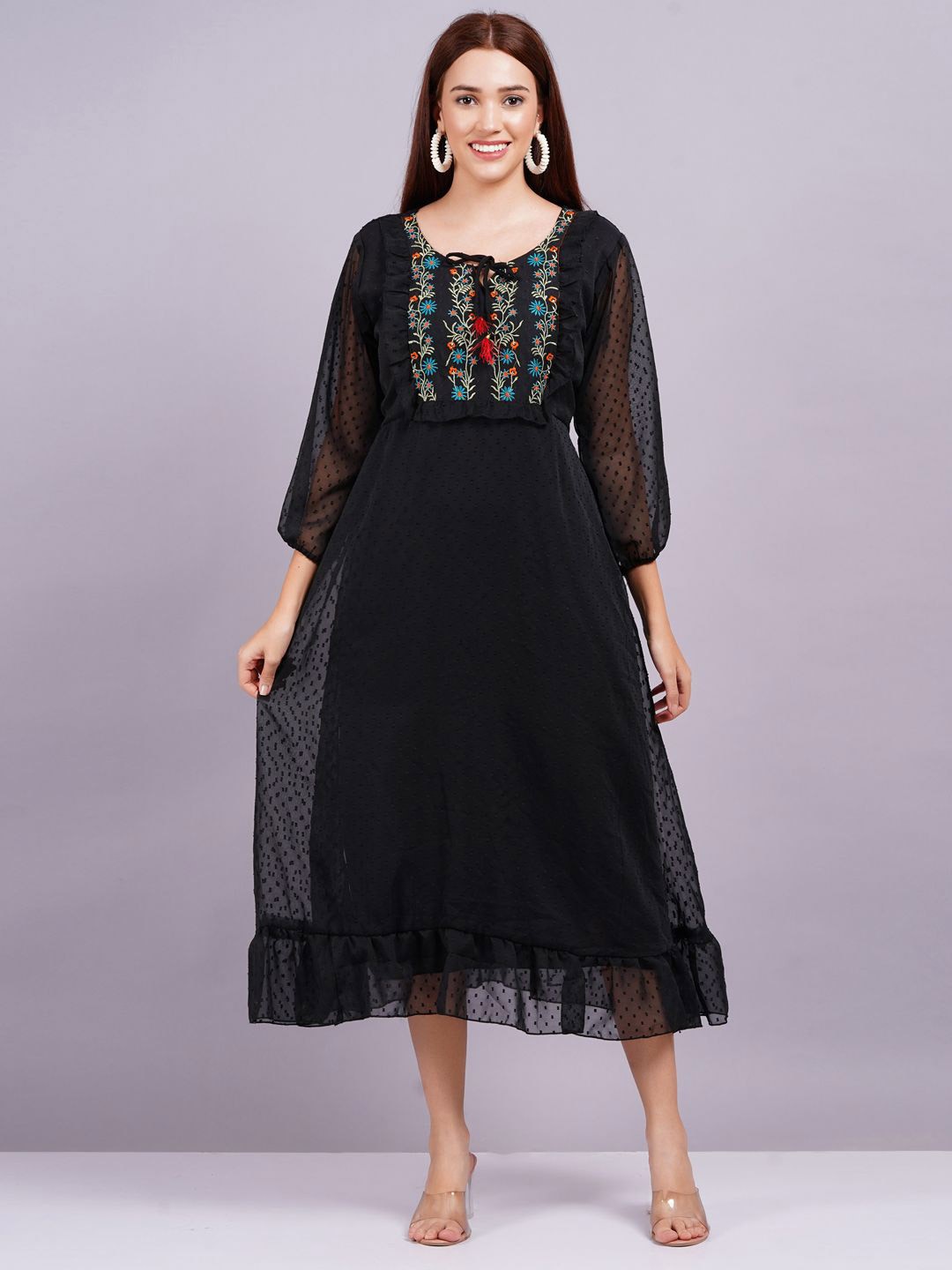 

BPT DESIGNER Womens Georgette Fit & Flare Midi Dress, Black
