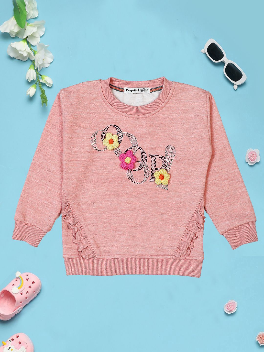 

PAMPOLINA Girls Embellished Sweatshirt, Pink