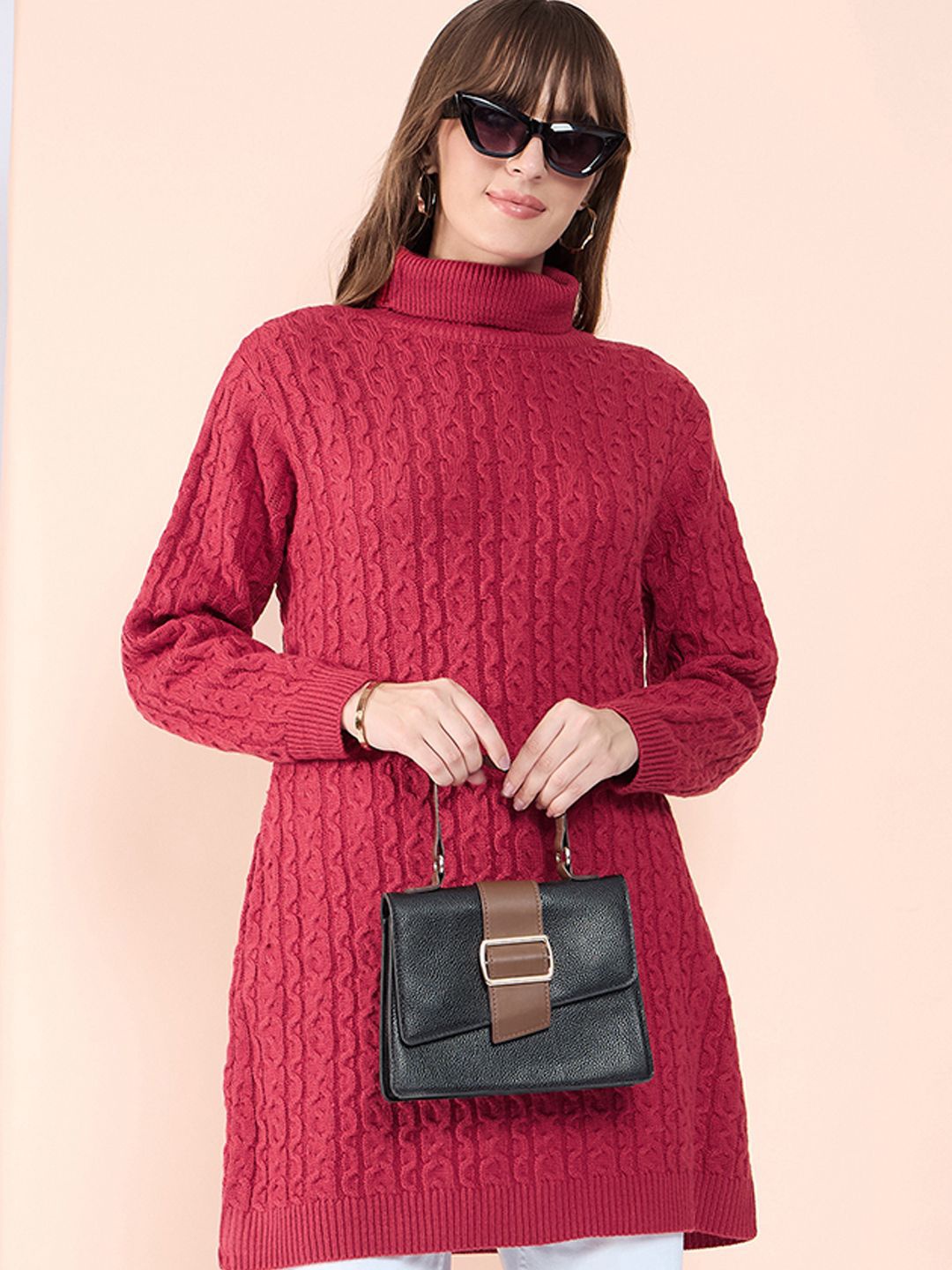 

CLAPTON Women Cable Knit Woollen Fashion, Pink