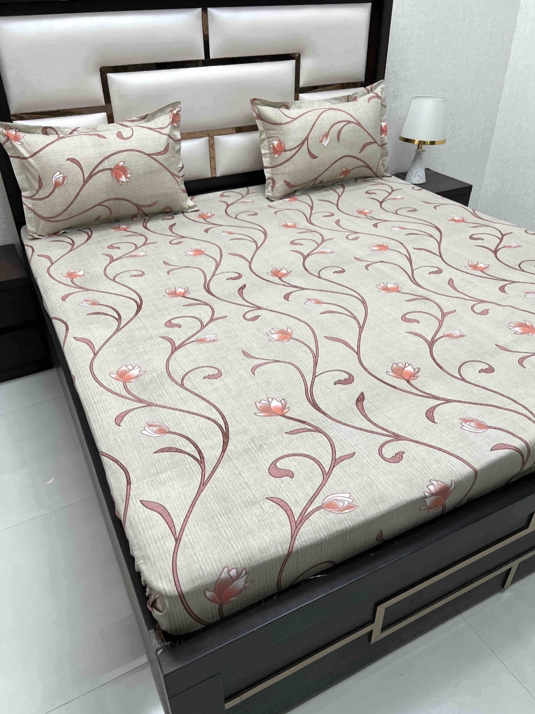 

Pure Decor Velar Brown Floral Printed Pure Cotton 300 TC King Bedsheet Set 3.04 x 2.73 m