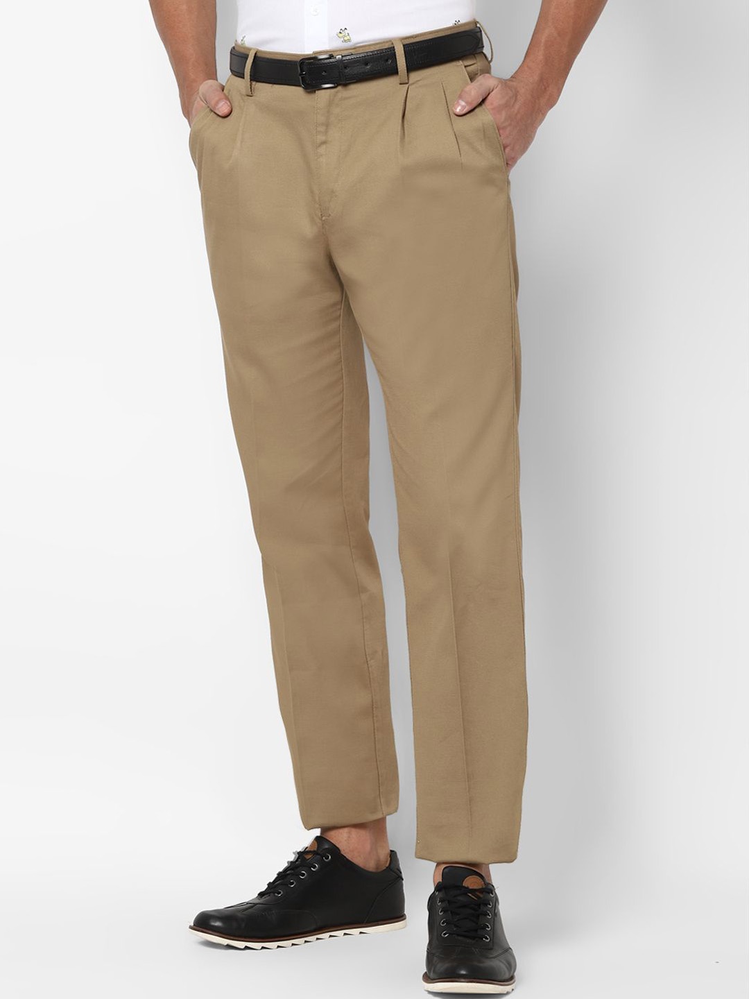 

Allen Solly Men Cotton Self Design Pleated Casual Trousers, Beige