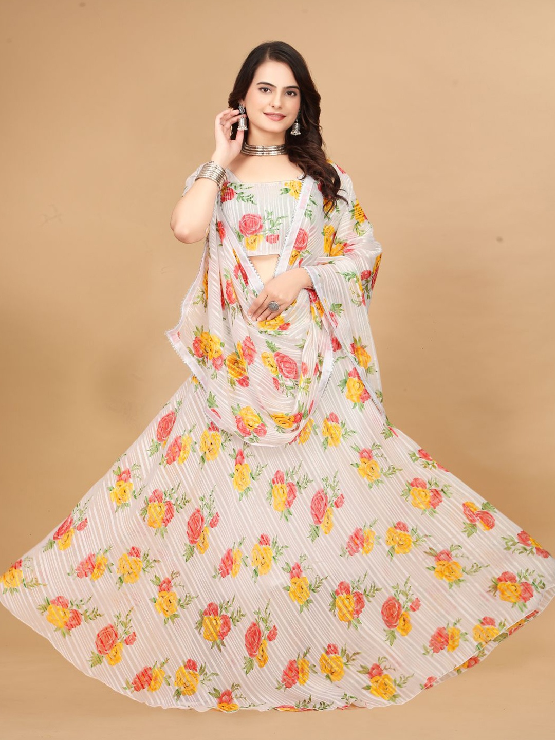 

N ENTERPRISE Semi-Stitched Lehenga & Unstitched Blouse With Dupatta, Orange