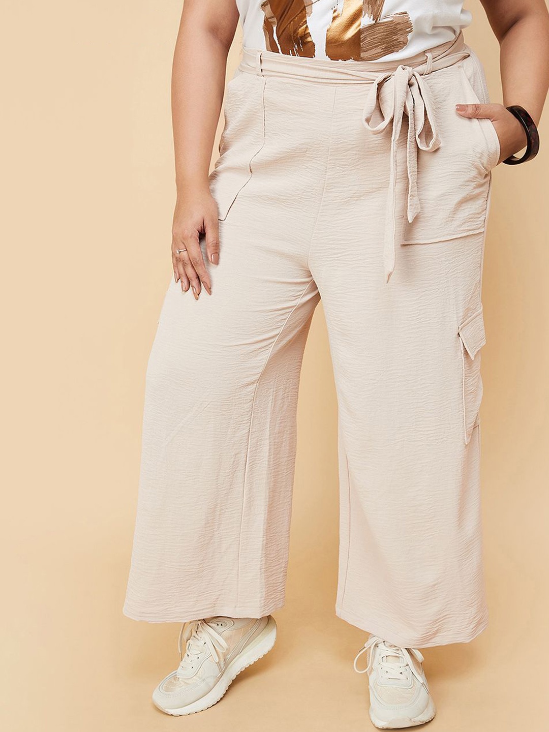 

max Women Cotton Mid-Rise Trousers, Beige