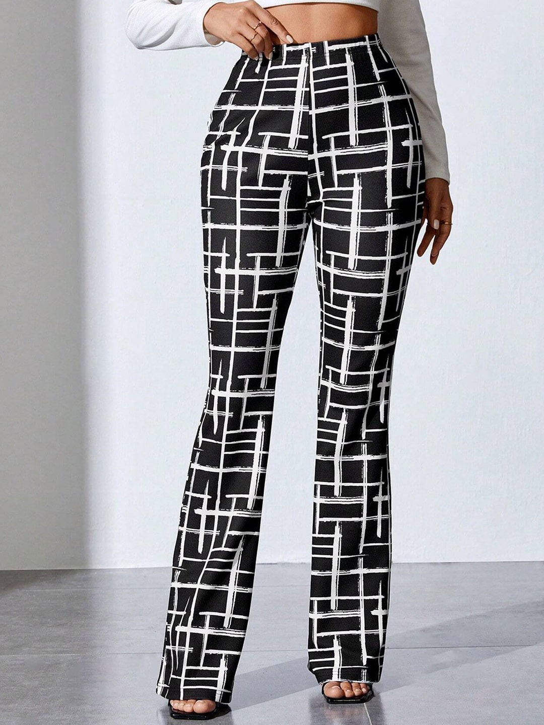 

Stylecast X Slyck Geometric Printed Bootcut Trouser, Black