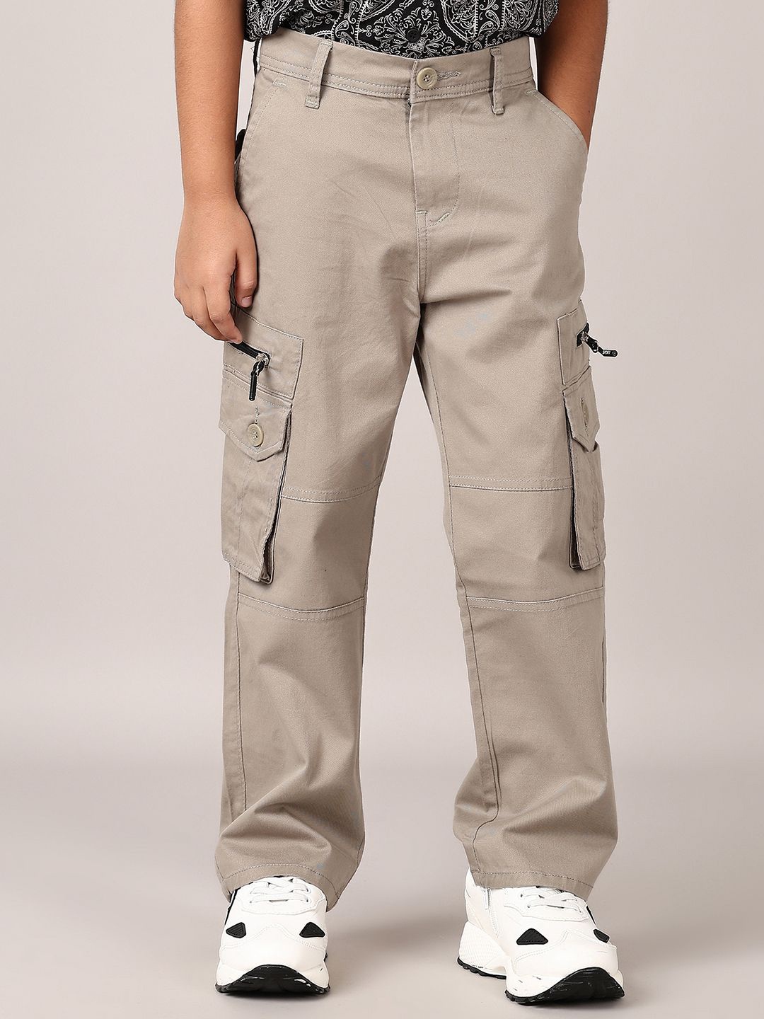 

V-Mart Boys Cotton Slip-On Cargos Casual Trousers, Grey