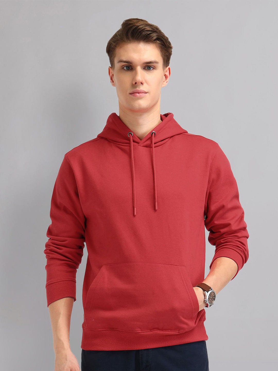 

AD By Arvind Men Hooded Pullover Sweatshirt, Red