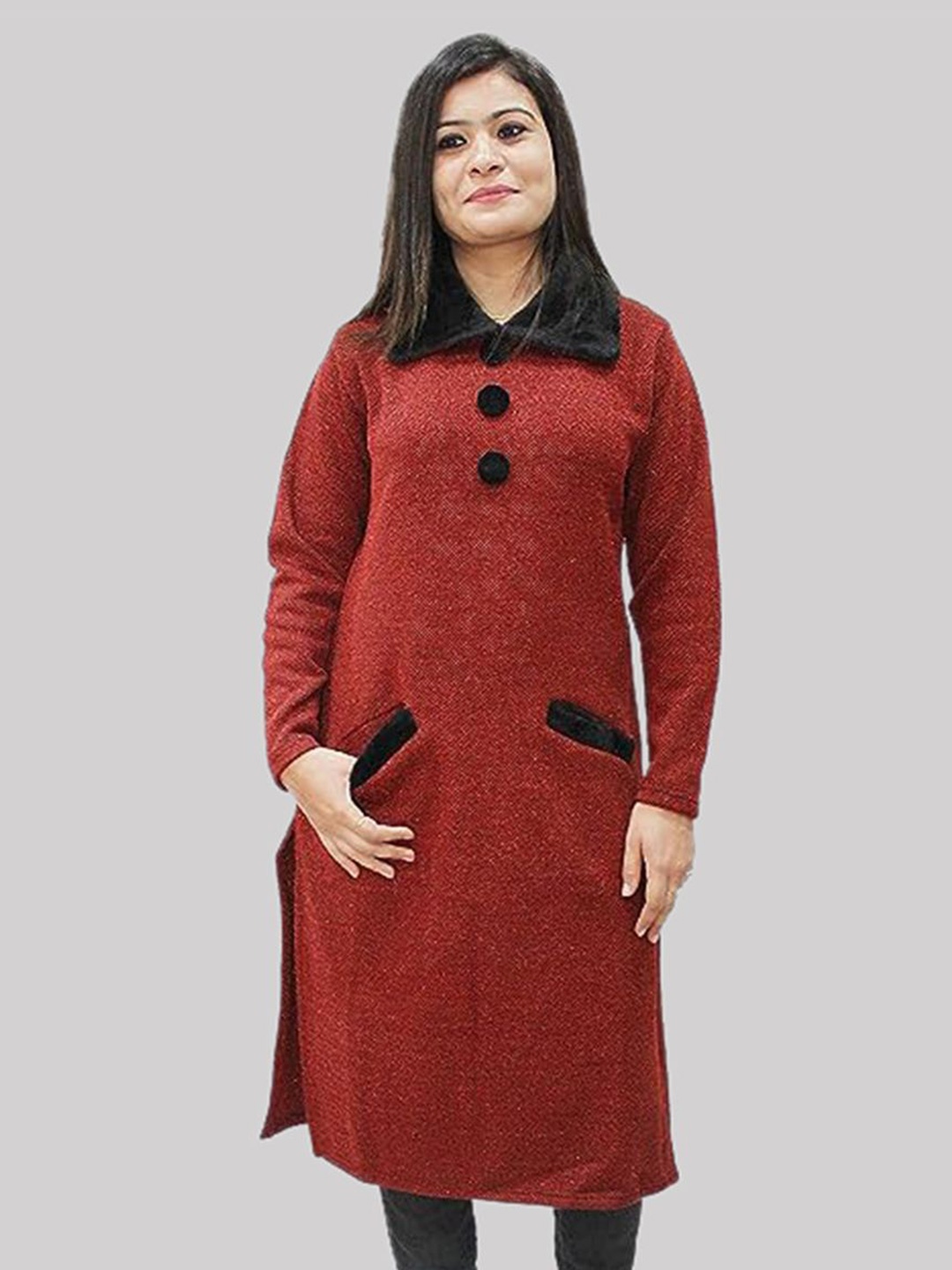 

Hautemoda Women Woolen Straight Kurta, Maroon