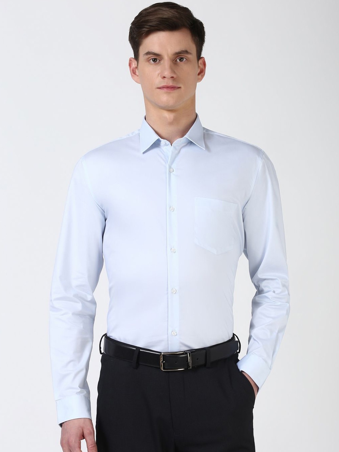 

Peter England Men Spread Collar Solid Cotton Casual Shirt, Blue