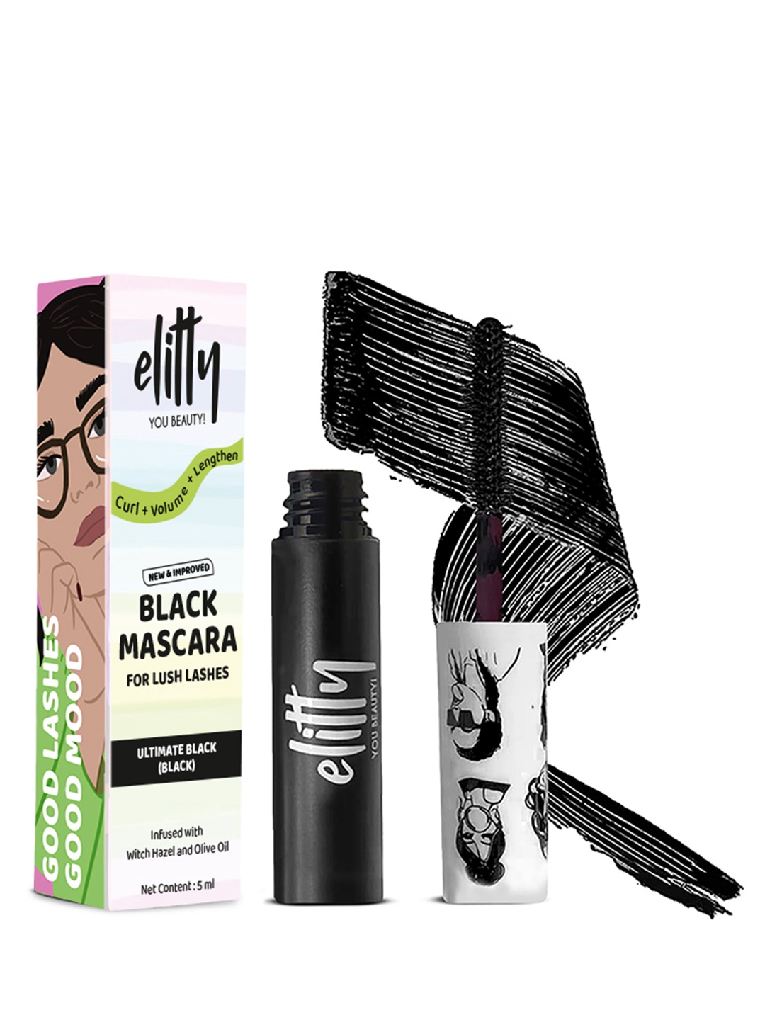 

Elitty Lush Lashes Waterproof Mascara with Witch Hazel 5ml - Ultimate Black