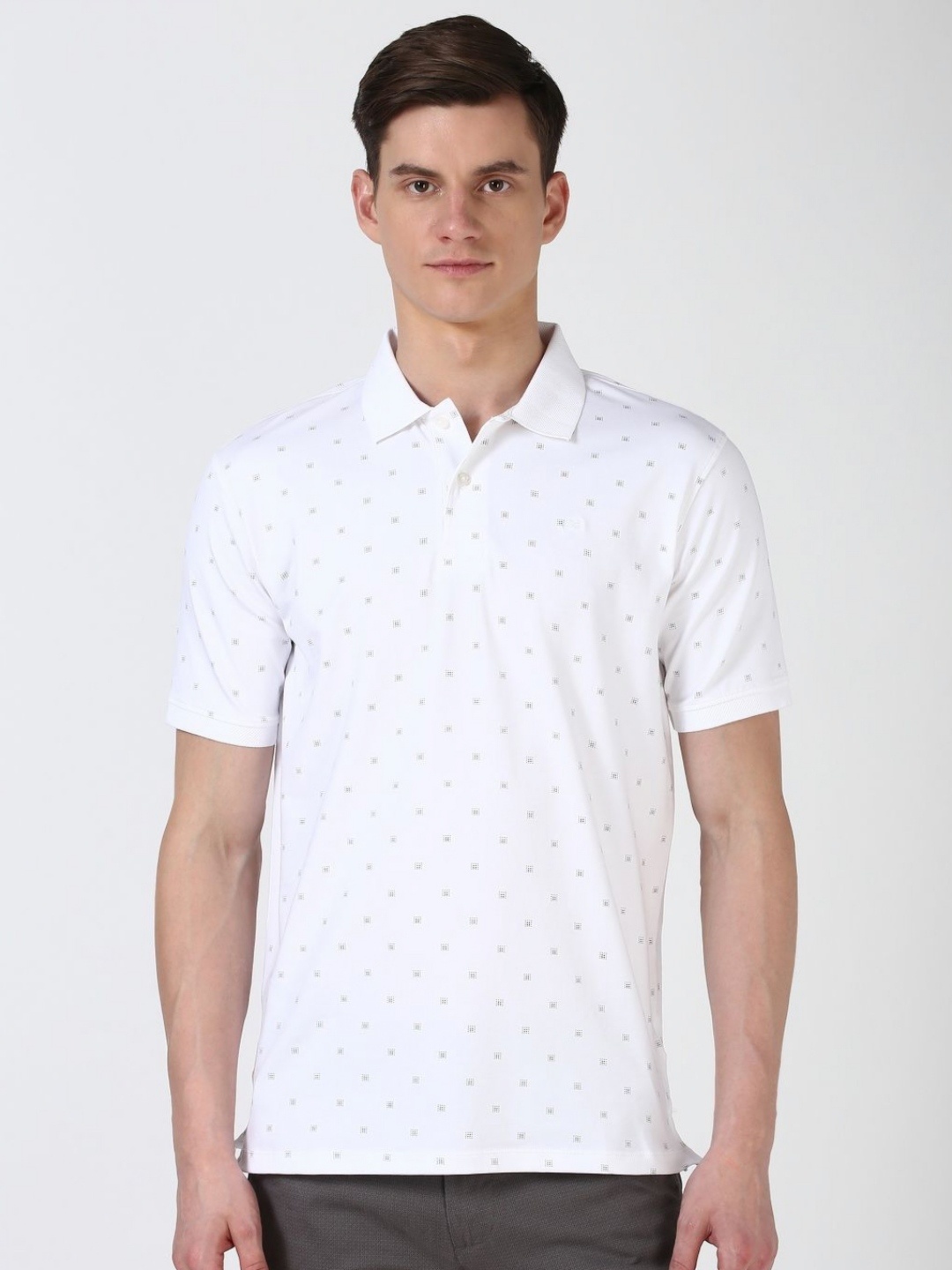 

Peter England Men Printed Polo Collar Pockets T-shirt, White