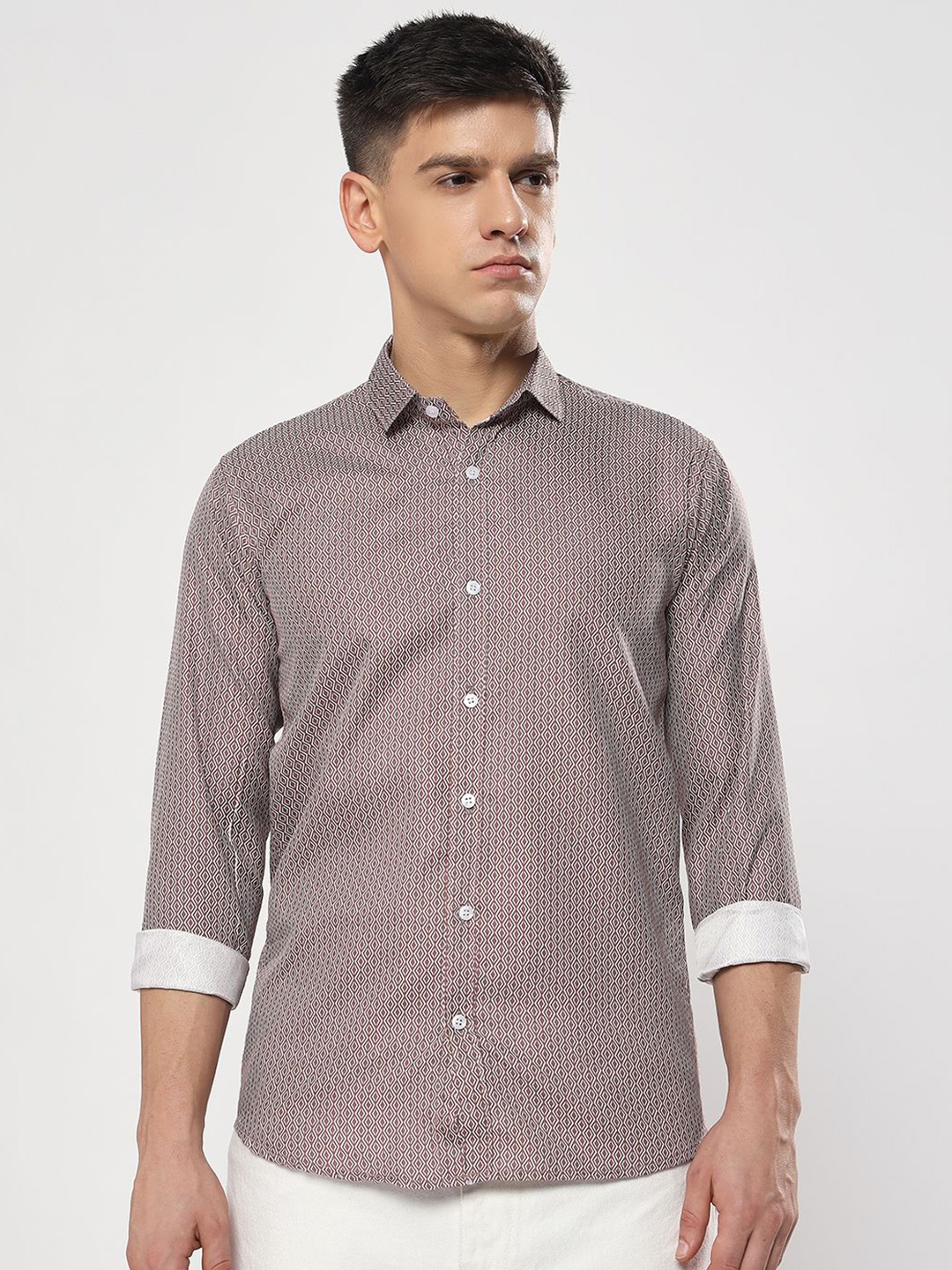 

YOUTH FIRST Men Premium Spread Collar Checked Casual Shirt, Mauve