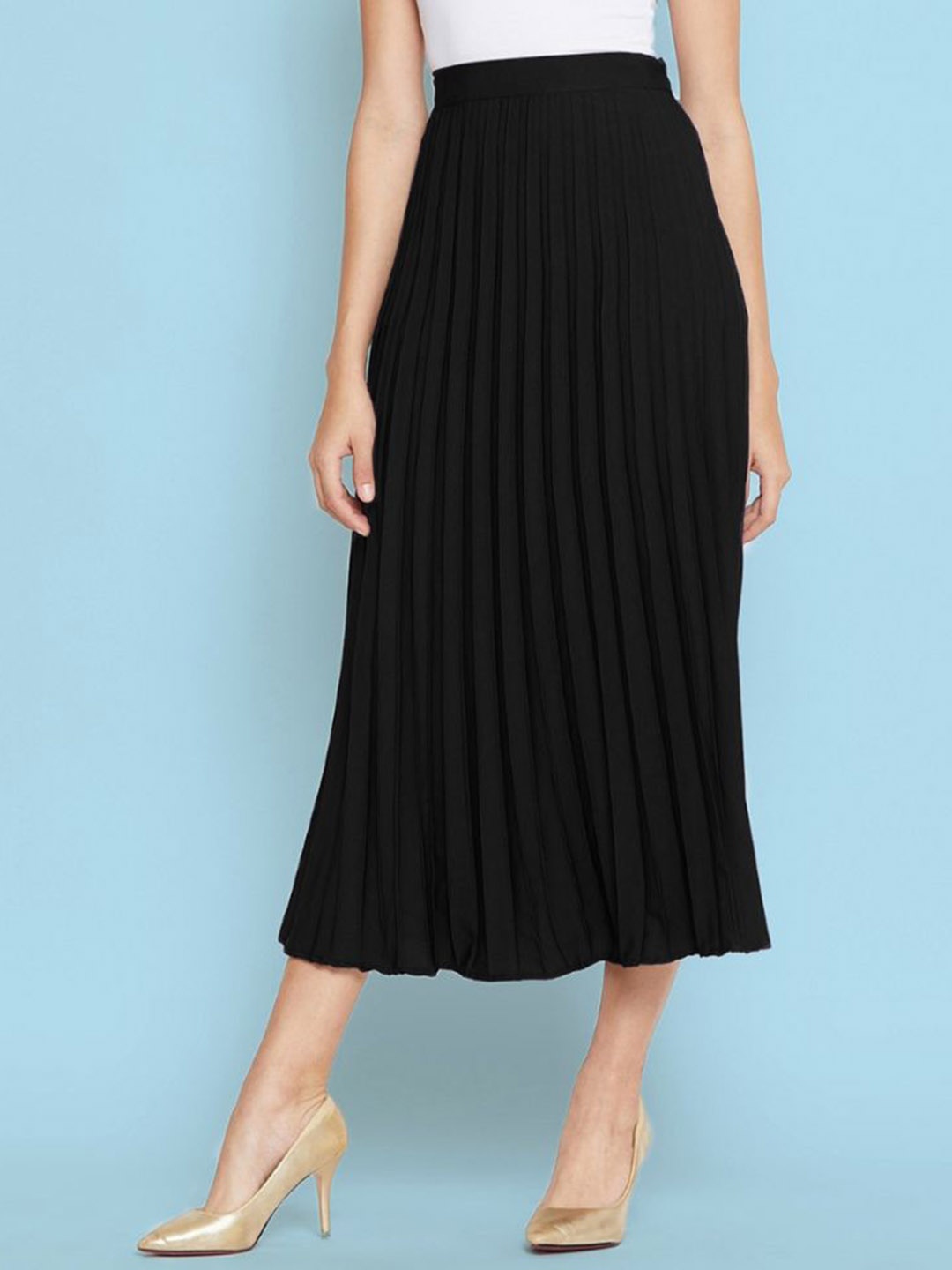 

Krunal Raiyani Accordion Women Pleated Flared Maxi Skirt, Black