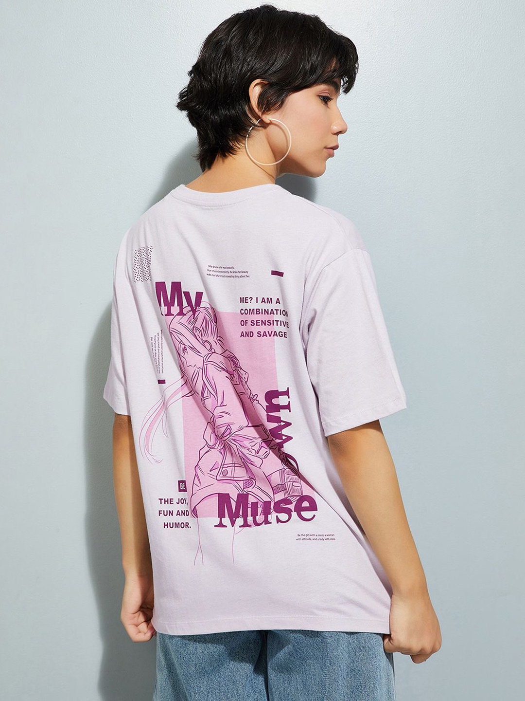 

Max URB_N Women Graphic Print Oversized T-shirt, Purple