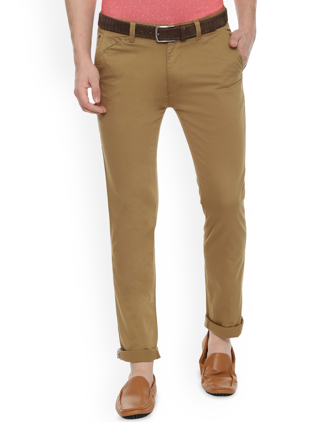 

V Dot Men Textured Mid-Rise Slim Fit Trousers, Beige