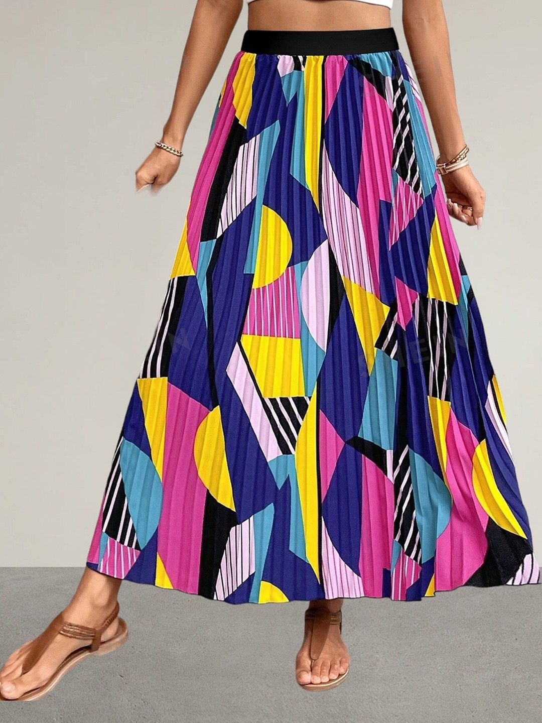

Raiyani Enterprise Women Printed Flared Maxi Skirt, Navy blue
