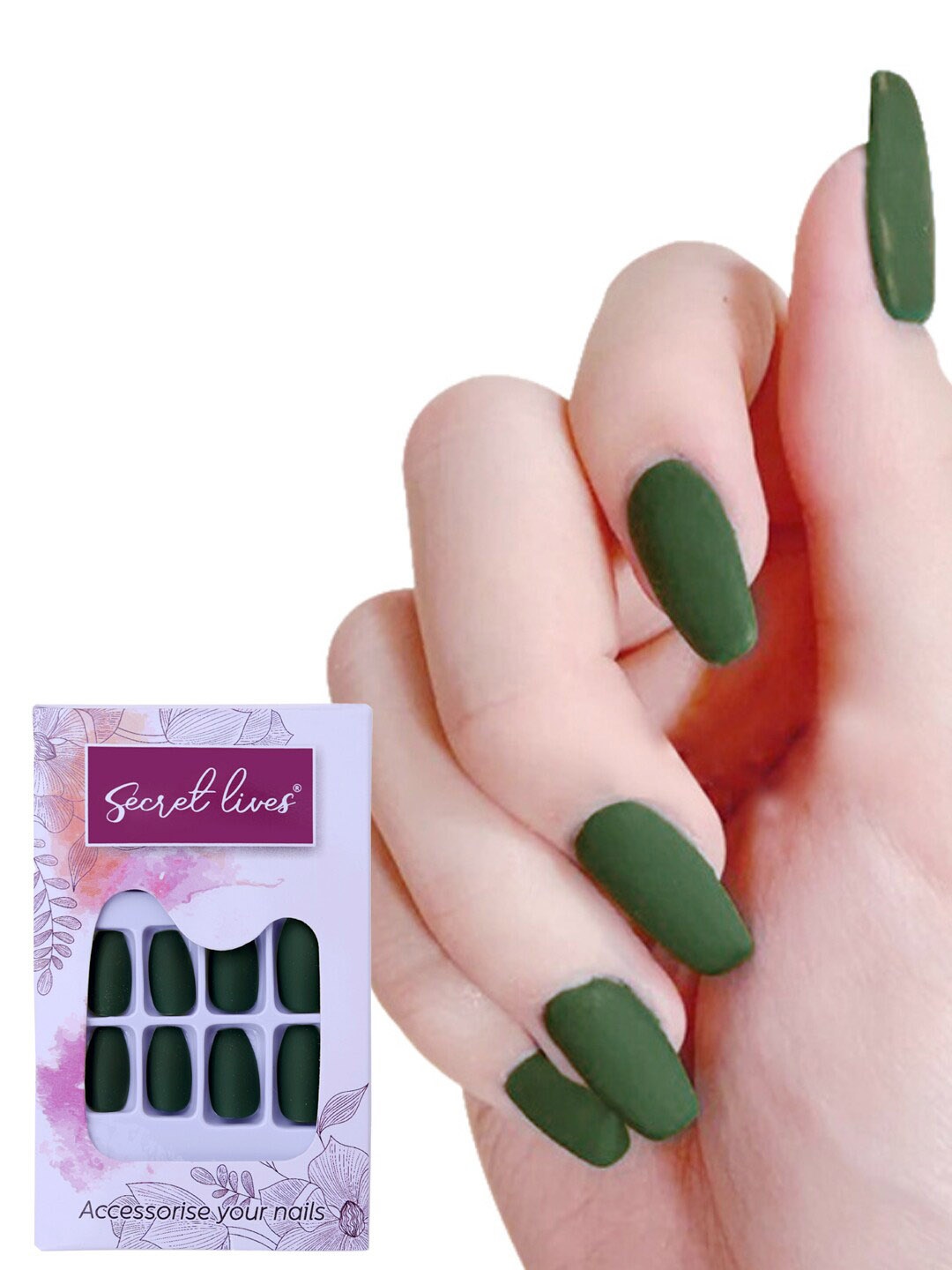 

Secret Lives Plain Matte Fake Nails - Mehndi Green, Olive