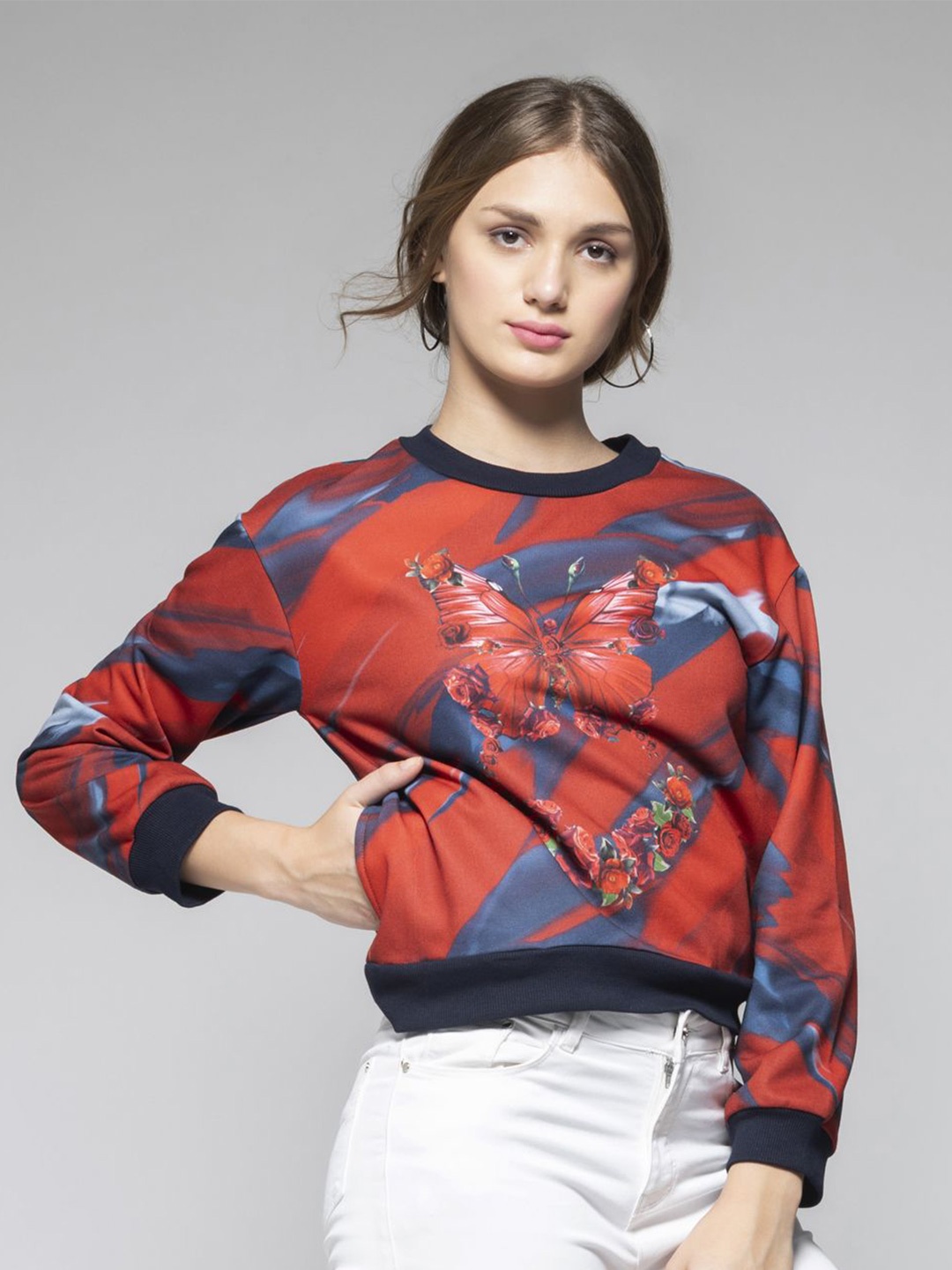 

SHAYE Women Printed Sweatshirt, Red