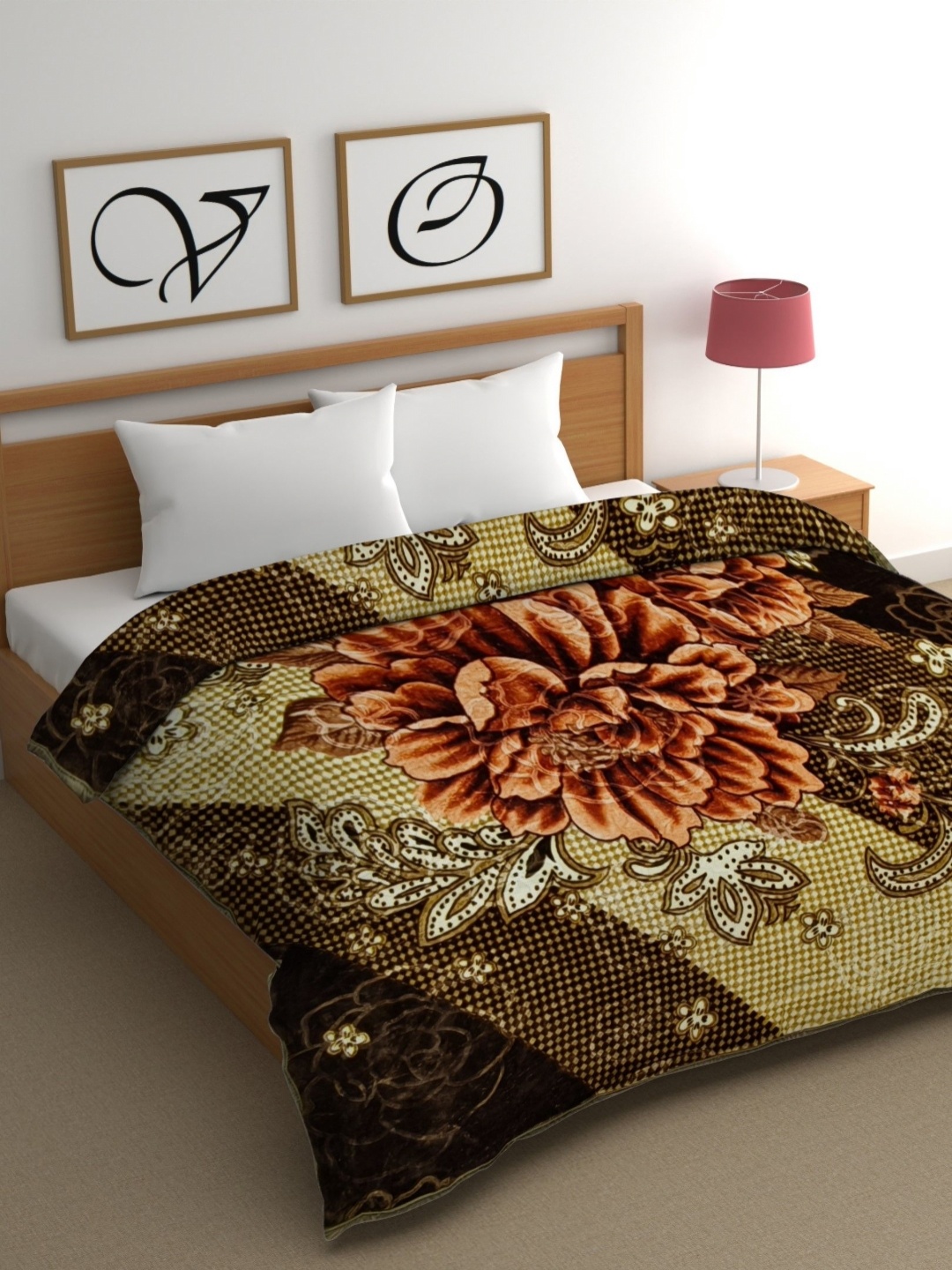 

CG HOMES Brown & Red Floral Mink Heavy Winter 350 GSM Double Bed Blanket