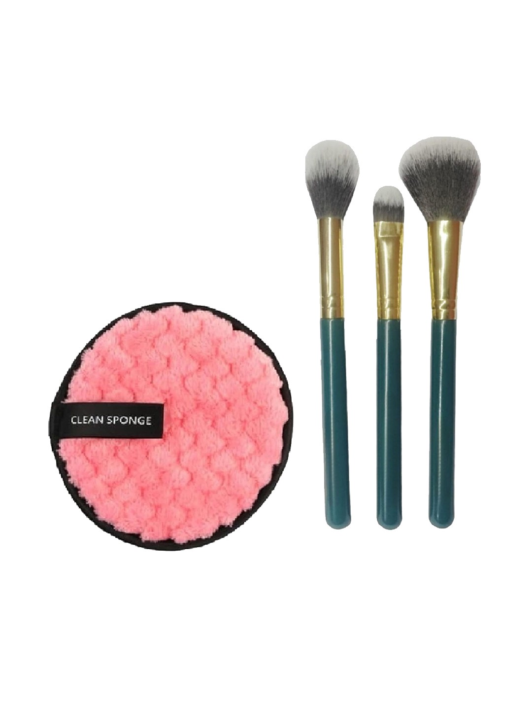 

Facejewel Set Of 3 Makeup Brushes With 1 Makeup Remover Puff, Teal