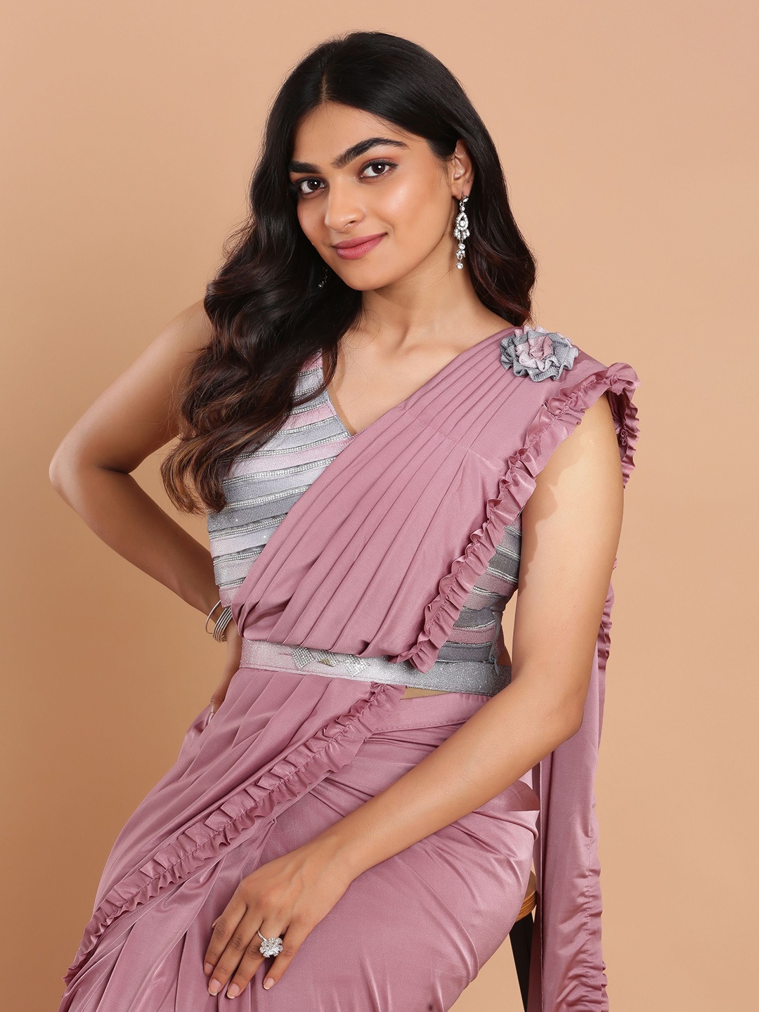 

Kalyan Silks Silk Cotton Ready to Wear Narayan Peth Saree, Pink