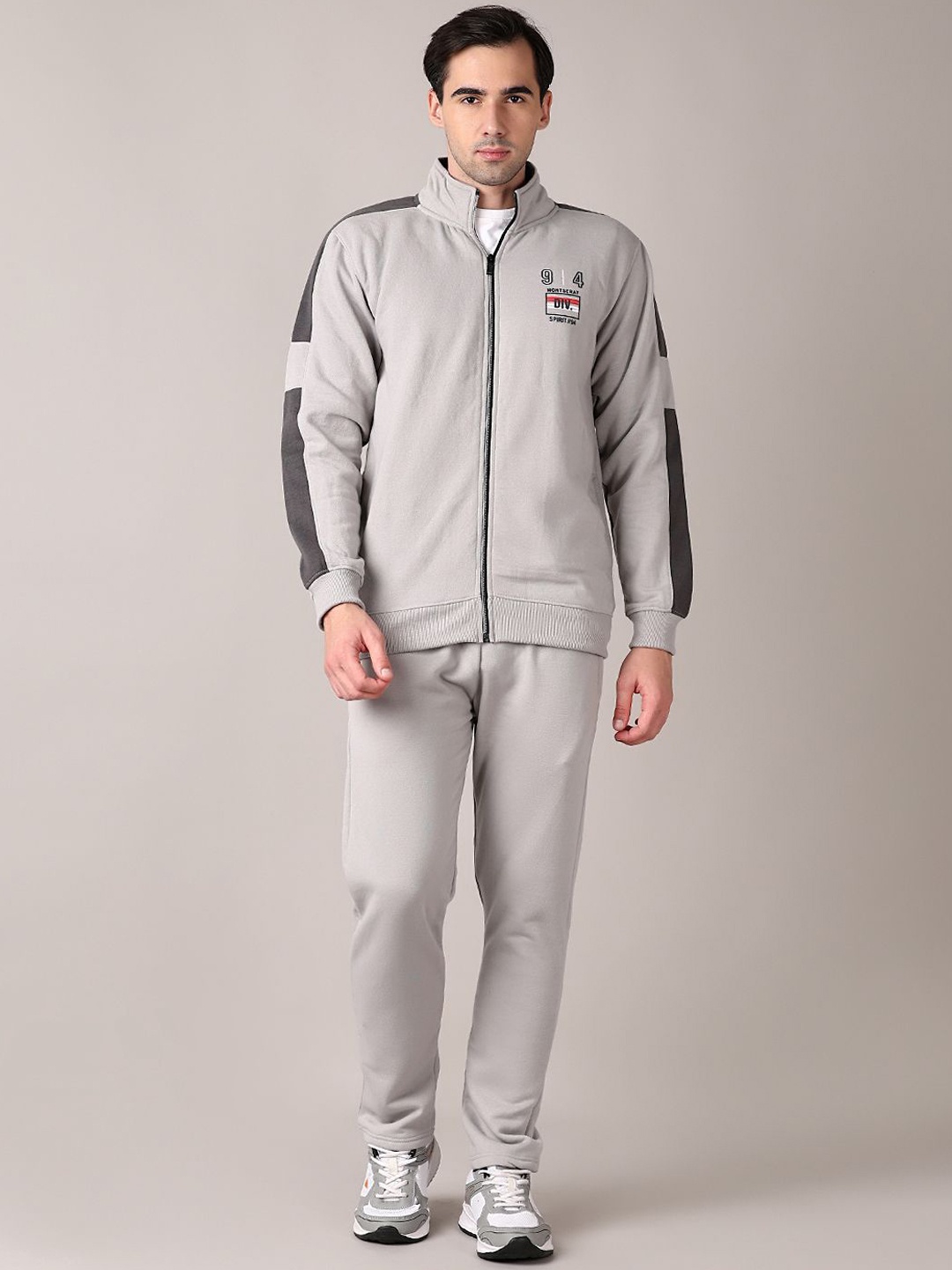 

V-Mart Men Colourblocked Mid-Rise Tracksuits, Grey