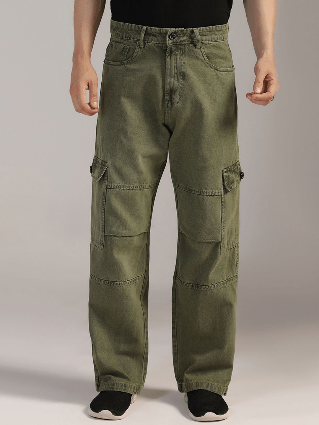 

DI LUSSO Men Wide Leg Slash Knee Jeans, Olive