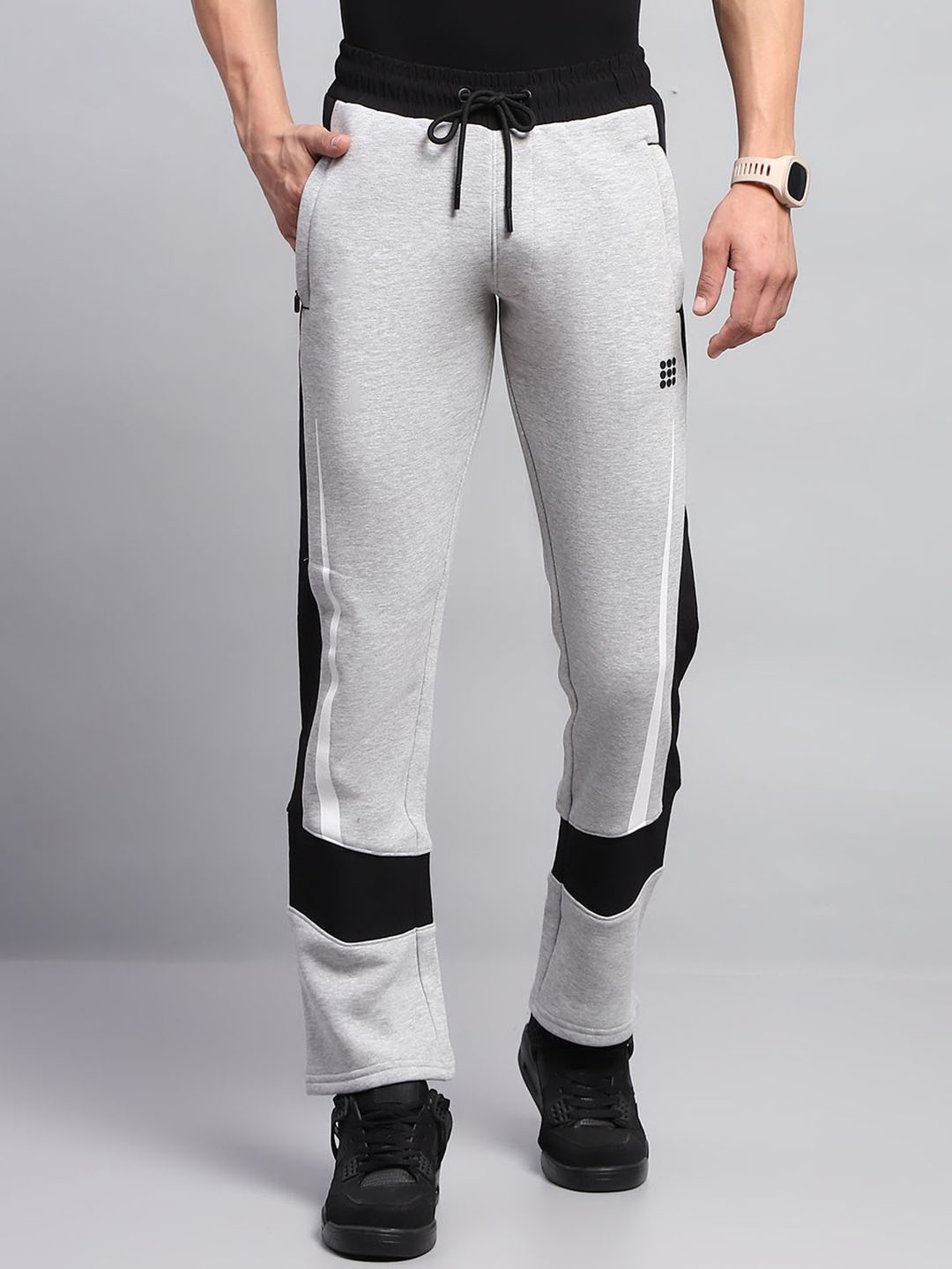 

rock.it Men Colourblocked Cotton Mid Rise Track Pants, Grey