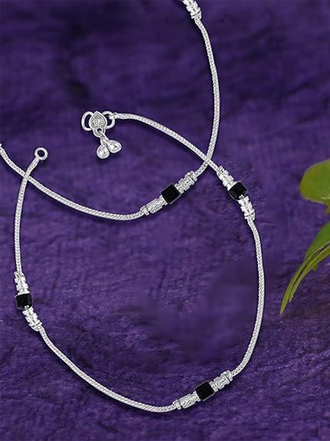 

Heer Collection Set Of 2 Silver-Plated Stone Studded Anklets