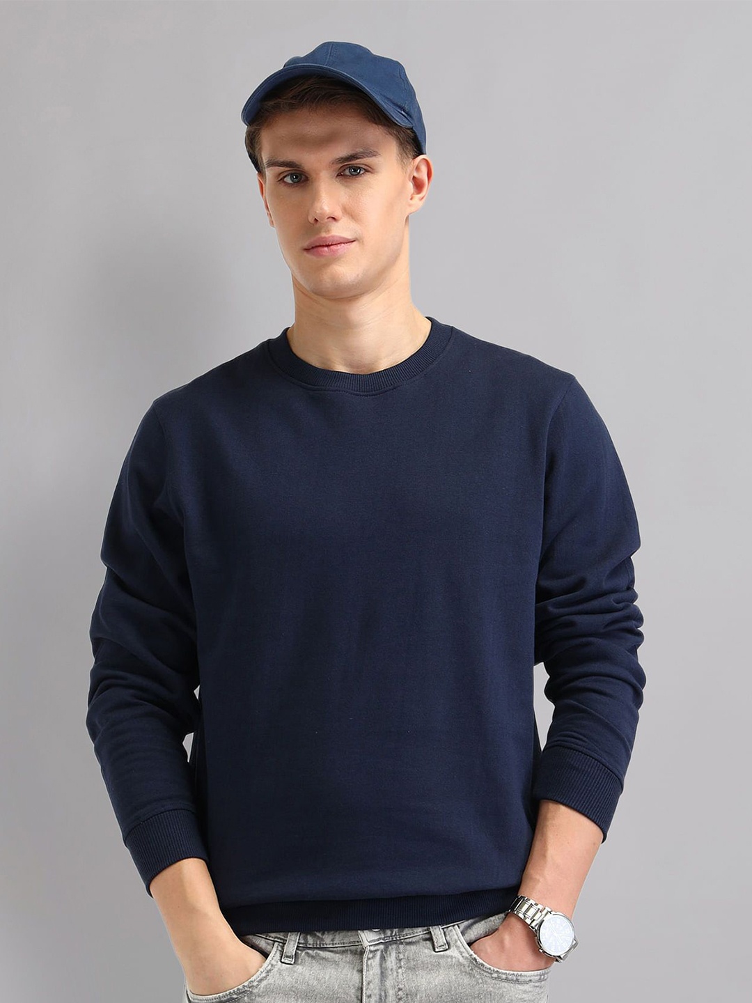 

AD By Arvind Men Round Neck Cotton Sweatshirt, Blue