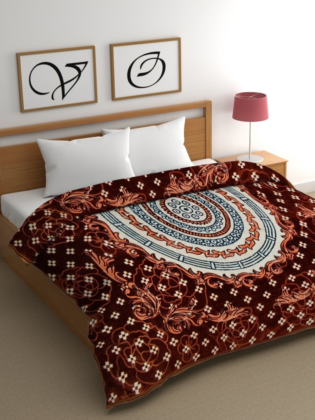 

CG HOMES Brown Ethnic Motifs Mink Heavy Winter 350 GSM Double Bed Blanket