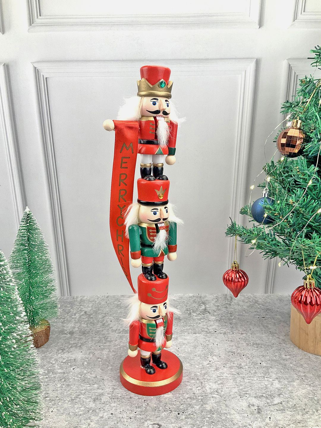 

Little Surprise Box LLP Red 3 Tier Stacked Wooden Nutcracker Showpiece