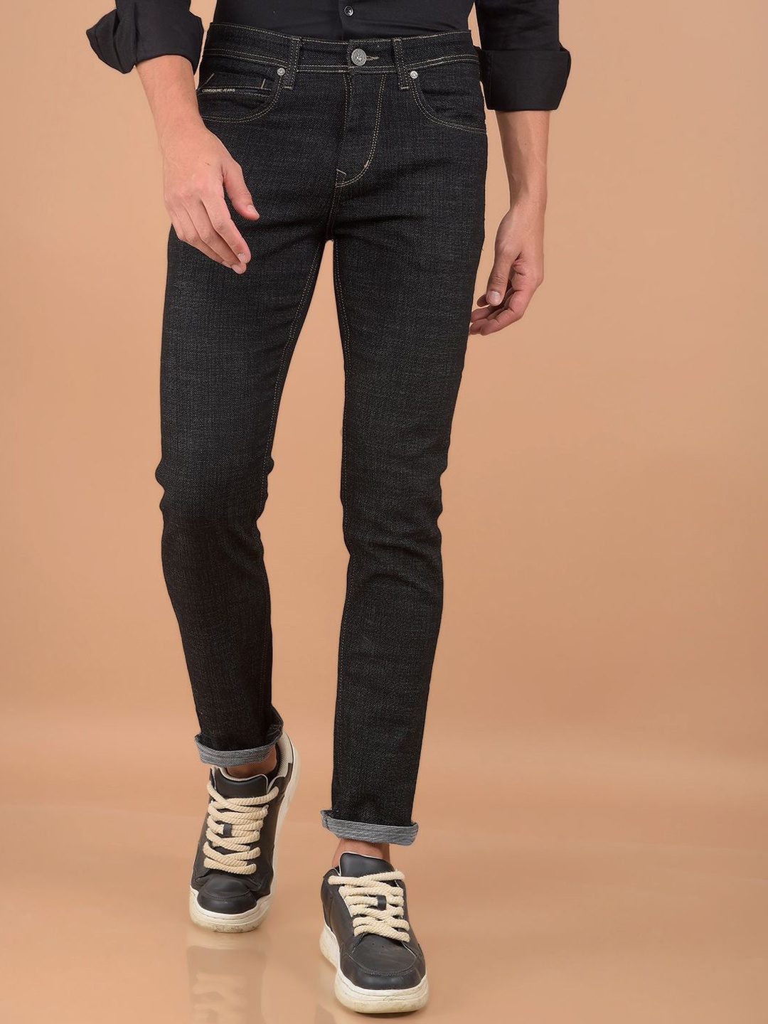 

Crimsoune Club Men Slim Fit Heavy Fade Stretchable Jeans, Black