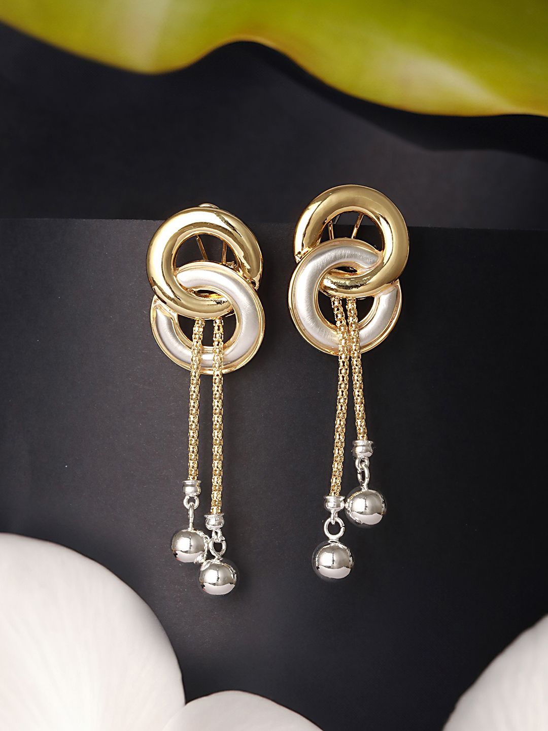 

SARAF TRENDZ 18K Gold Plated Enamelled Eliptical Leafy Dangler Anti-tarnish Drop Earrings