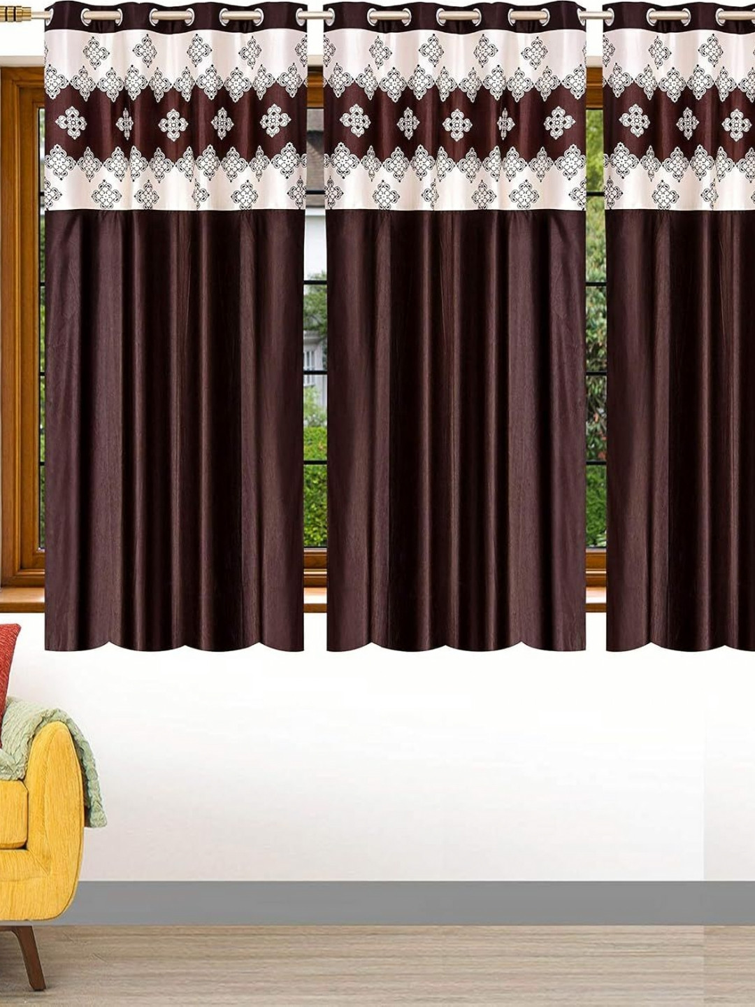 

Lunar Days Brown Set of 3 Floral Room Darkening Window Curtain