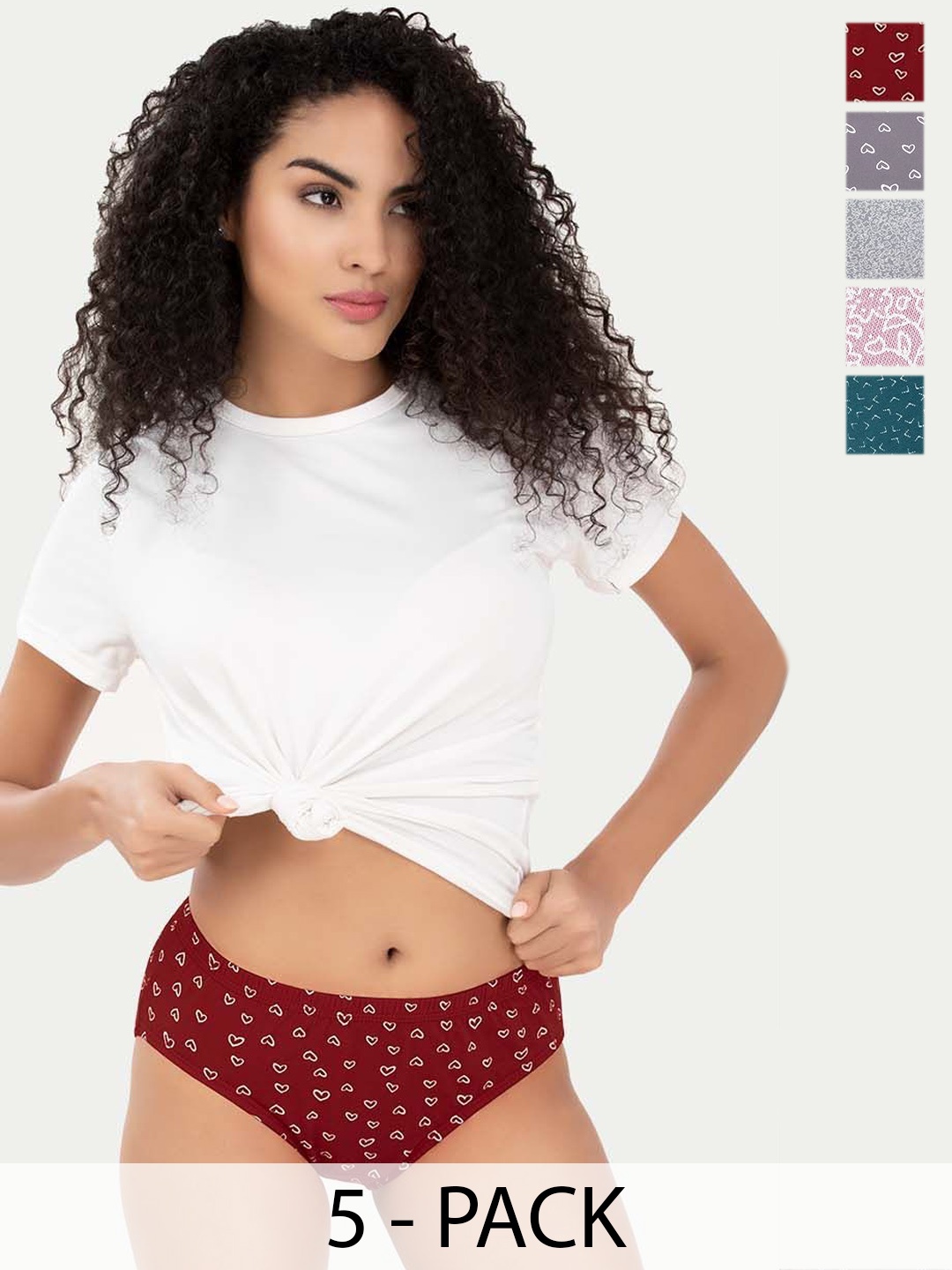 

Trylo Pack of 5 Printed Inner Elastic Cotton High Waist Hipster Briefs, Assorted