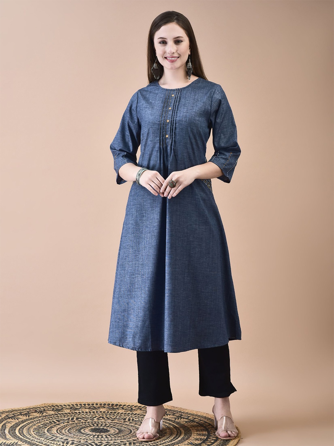 

Shree Women Round Neck A-Line Midi Dress, Blue